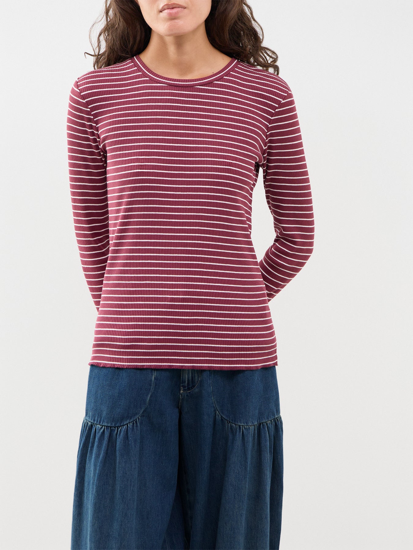 Crew Neck Striped T-Shirt In Burgundy