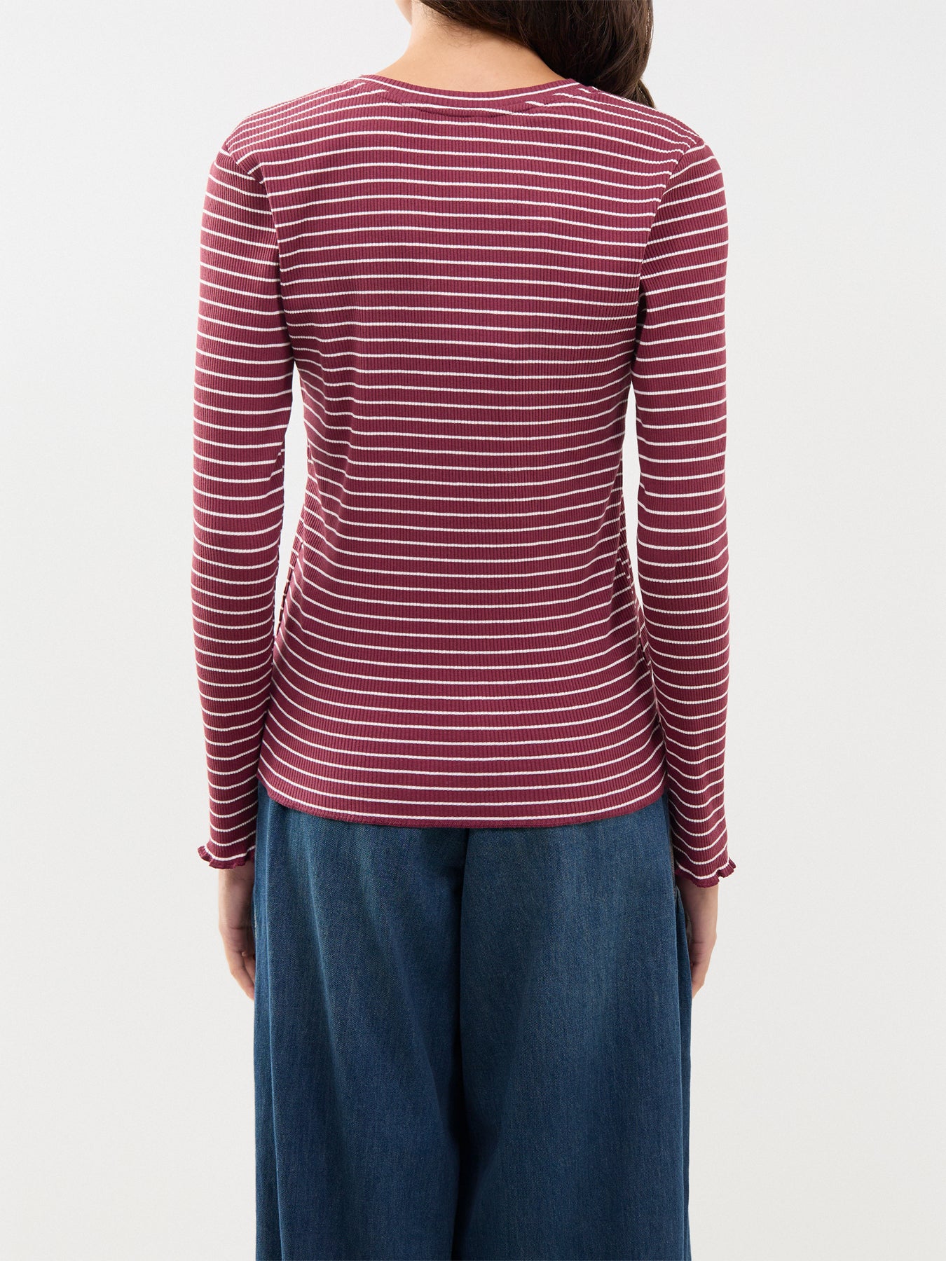 Crew Neck Striped T-Shirt In Burgundy