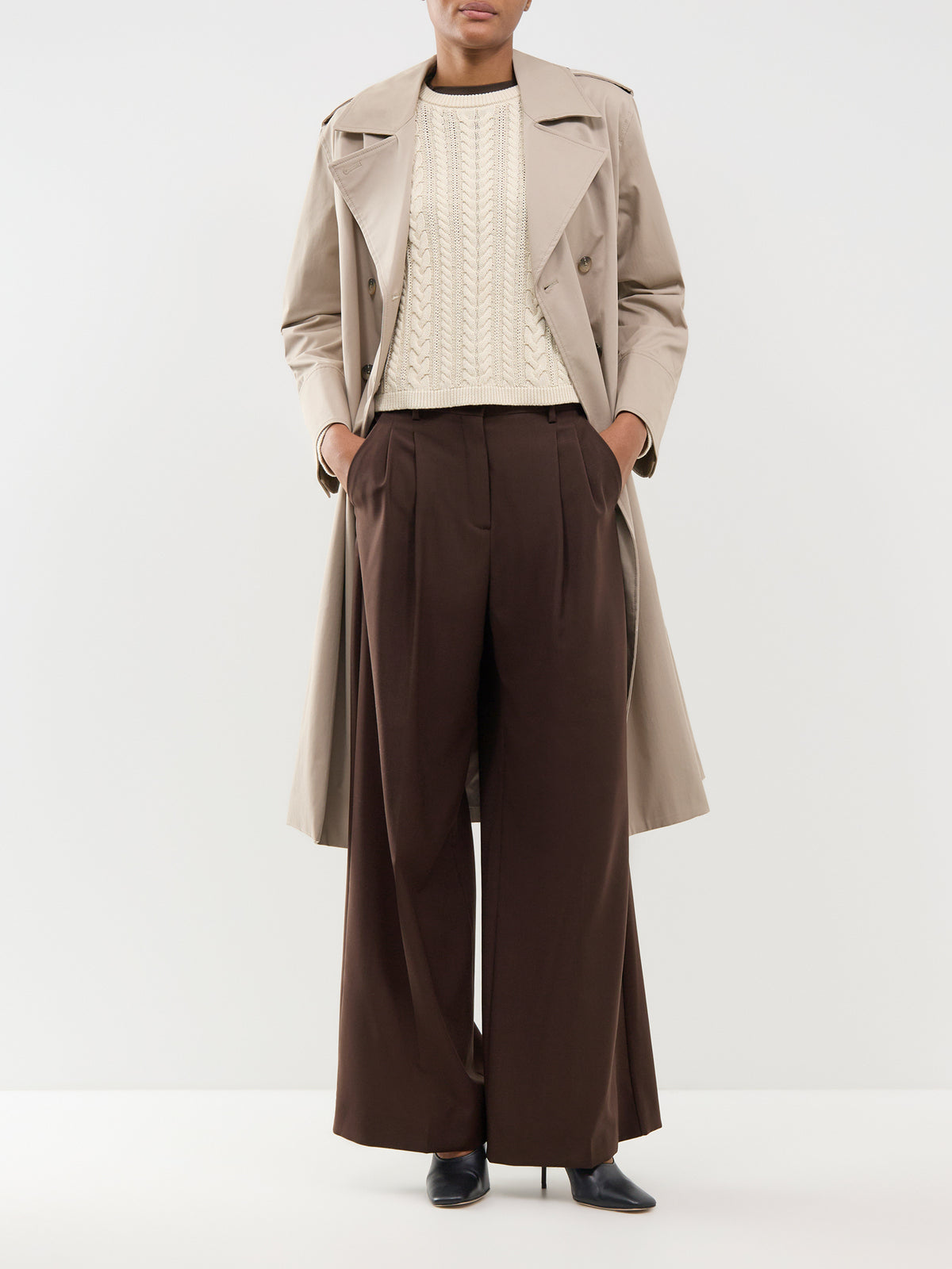 Organic Cotton Braun Cable Knit Crew Neck Jumper
