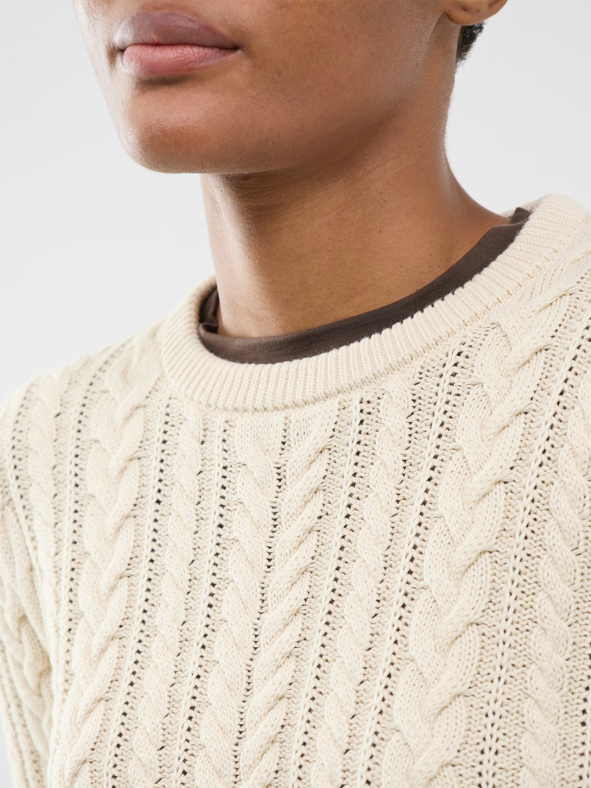 Organic Cotton Braun Cable Knit Crew Neck Jumper
