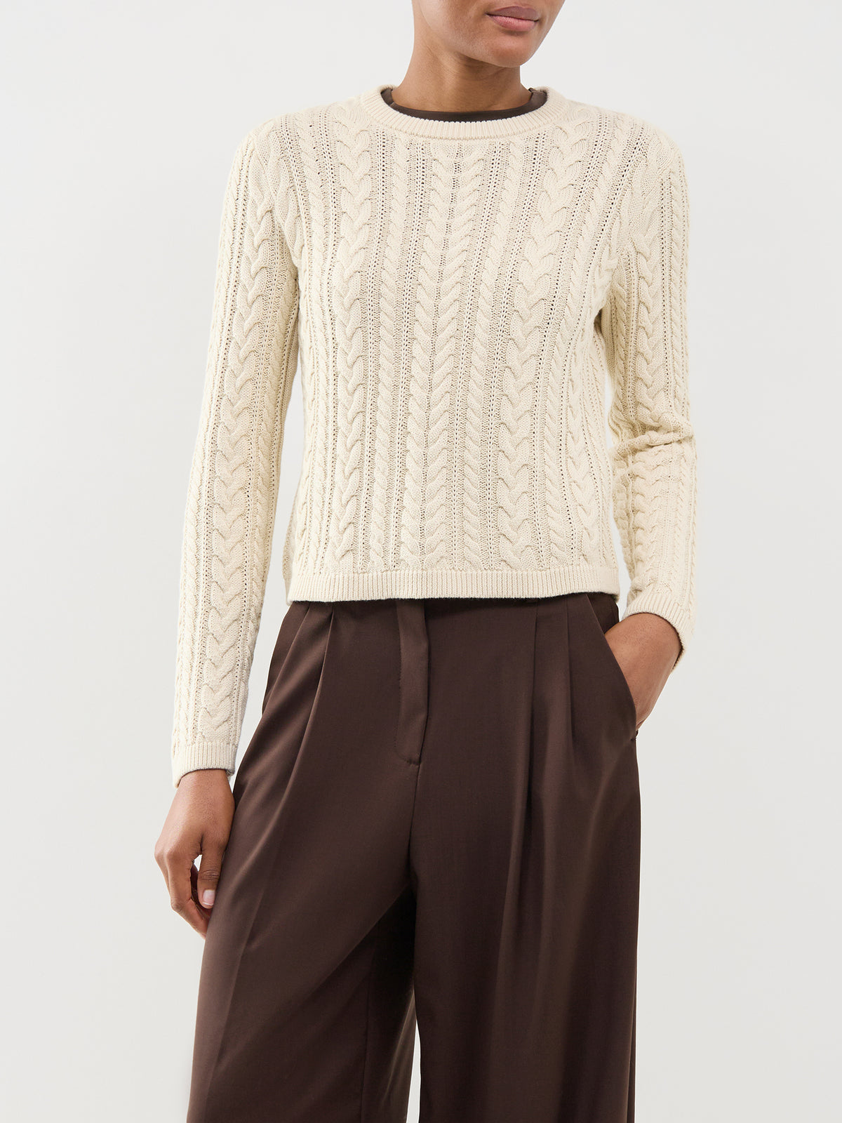Organic Cotton Braun Cable Knit Crew Neck Jumper
