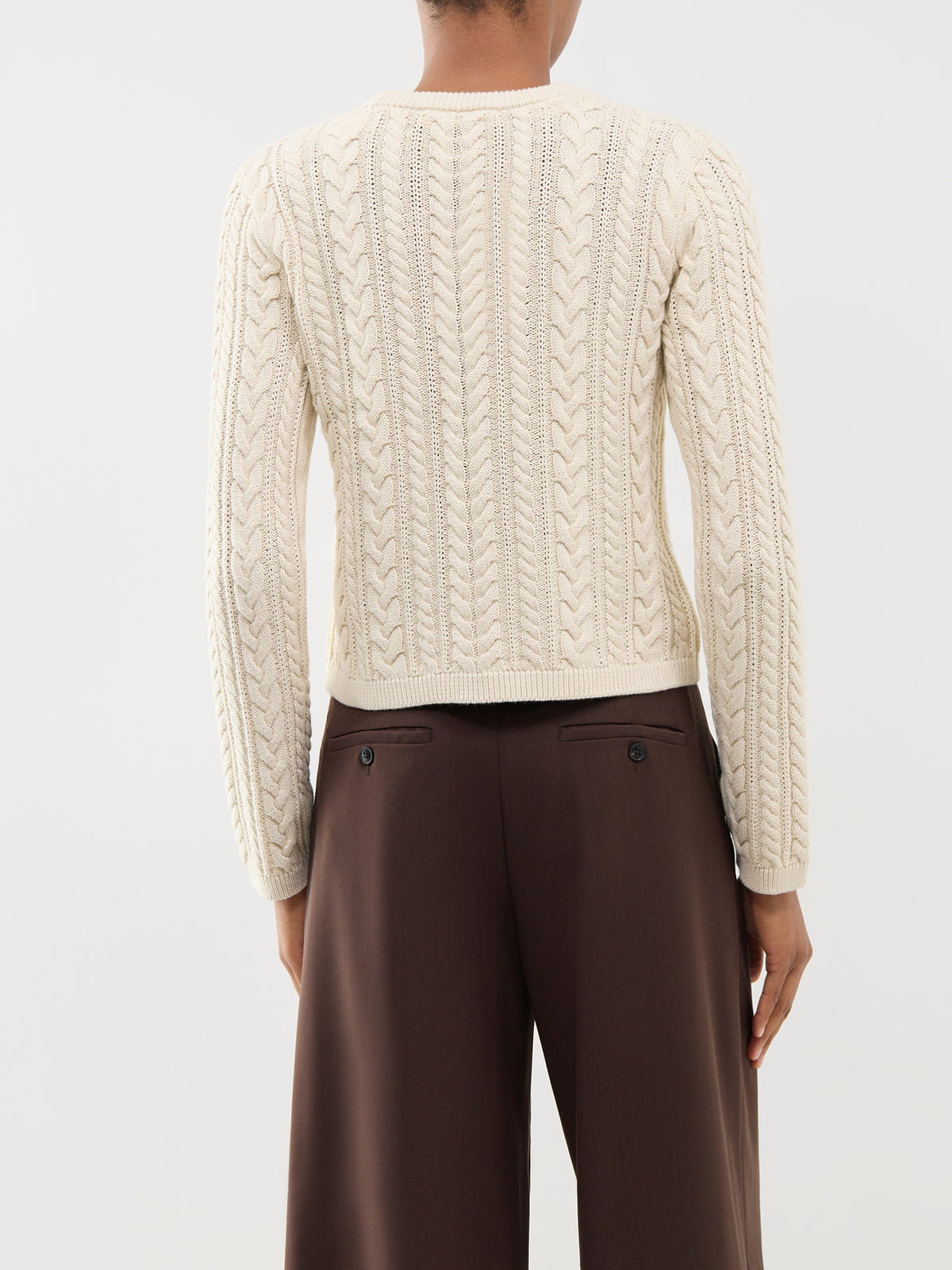 Organic Cotton Braun Cable Knit Crew Neck Jumper