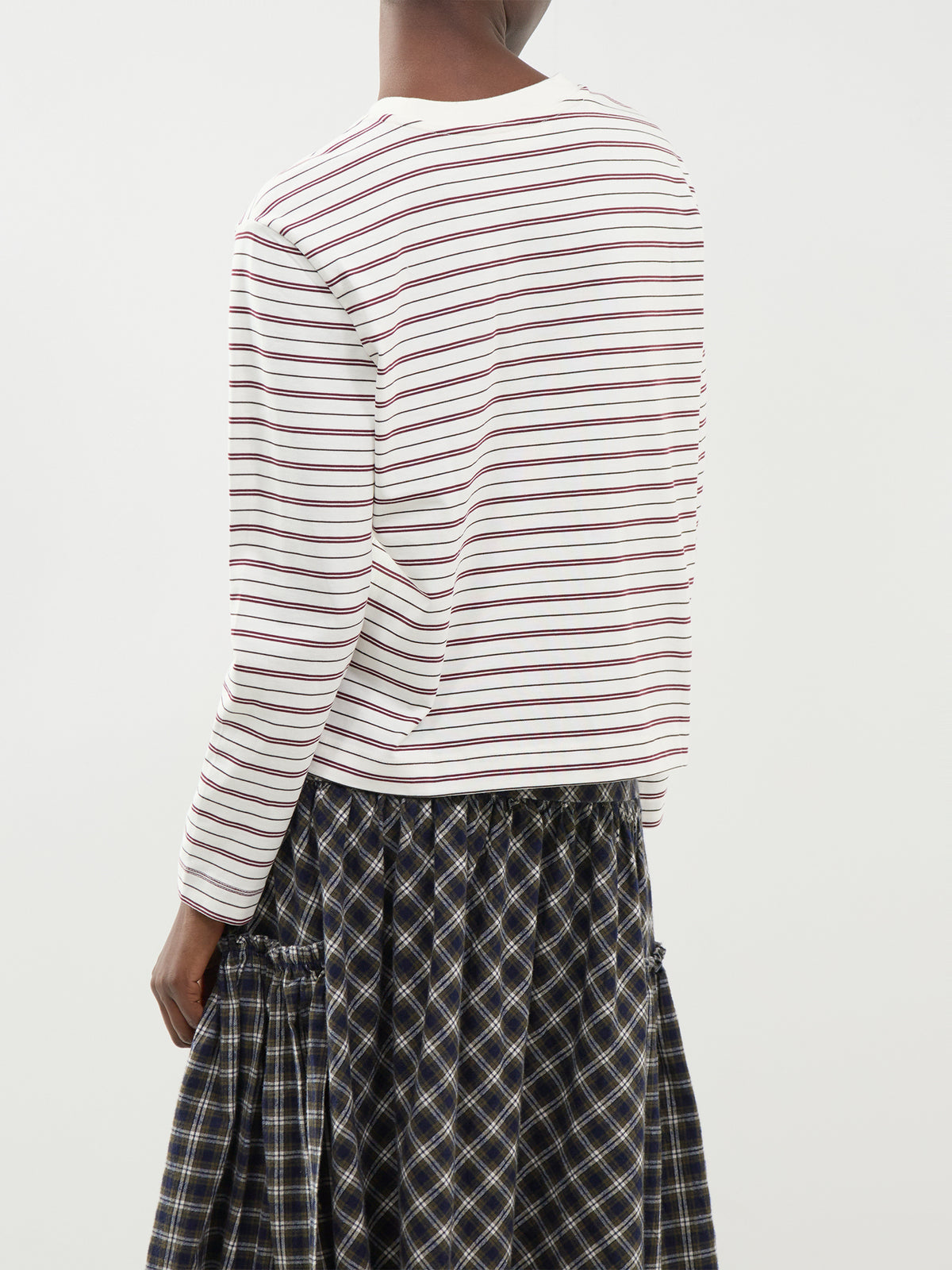 Organic Cotton Essential Long-Sleeved Striped Boxy T-Shirt - Tawny Port