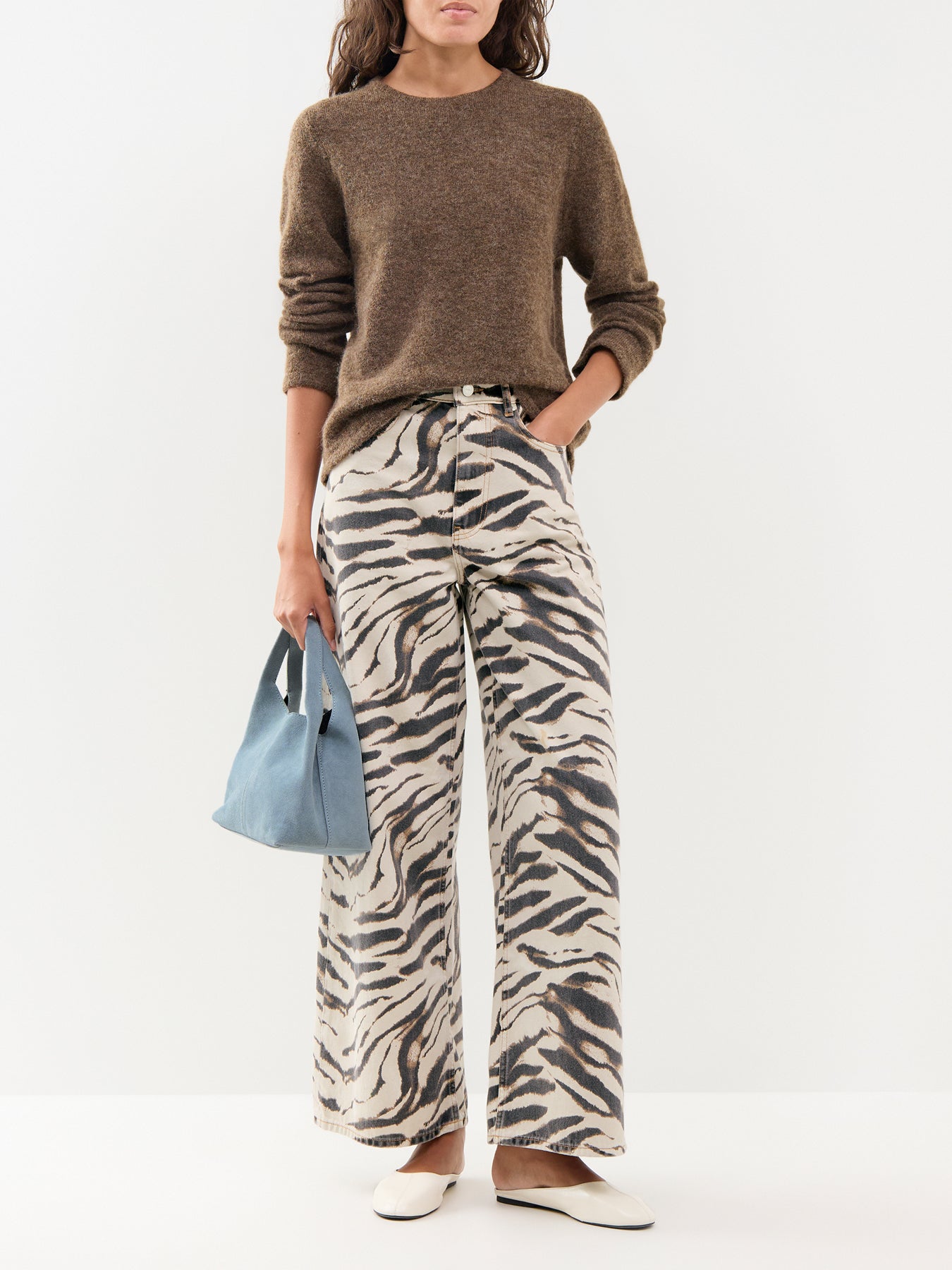 Lulu Alpaca Blend Crew Neck Jumper Brown
