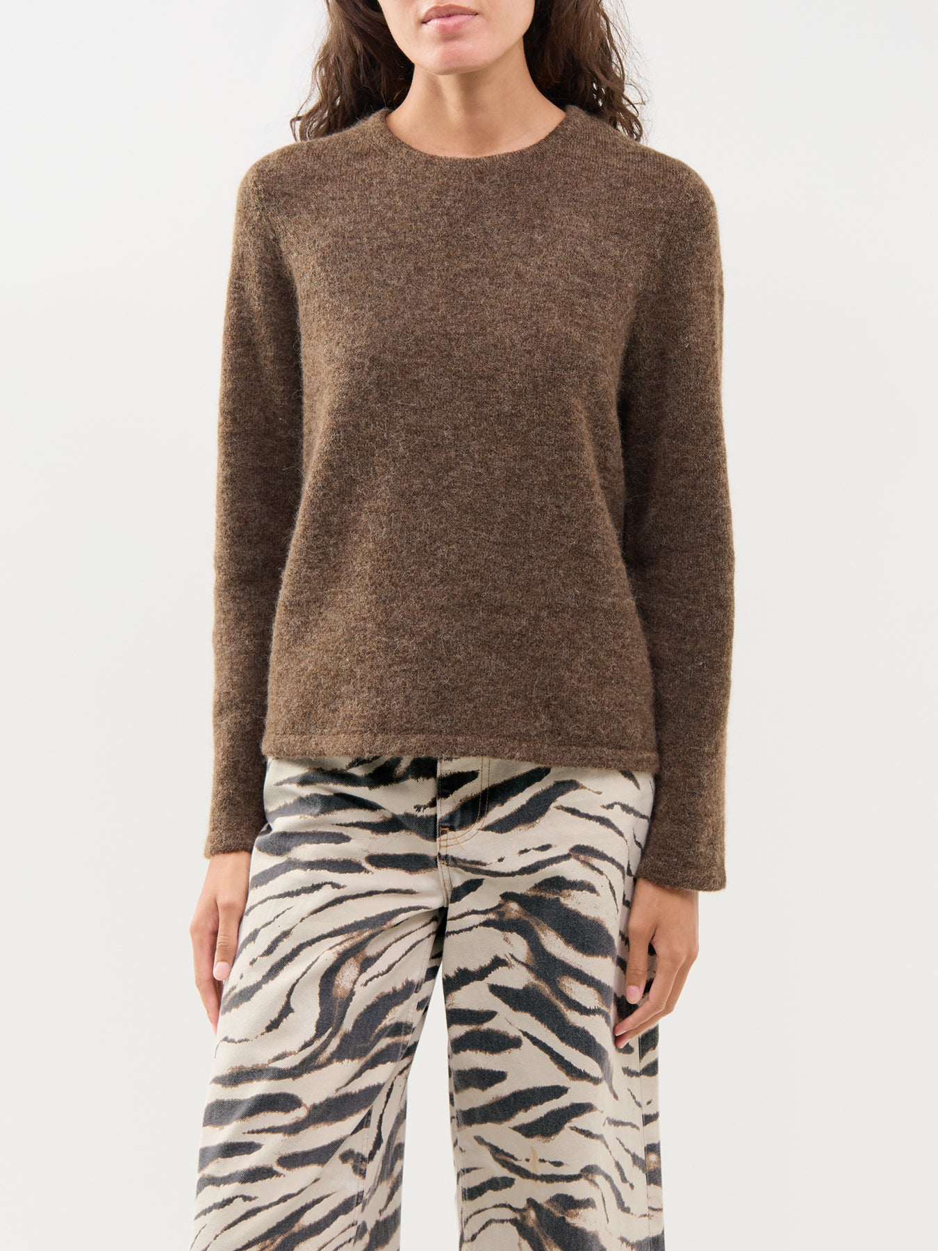 Lulu Alpaca Blend Crew Neck Jumper Brown
