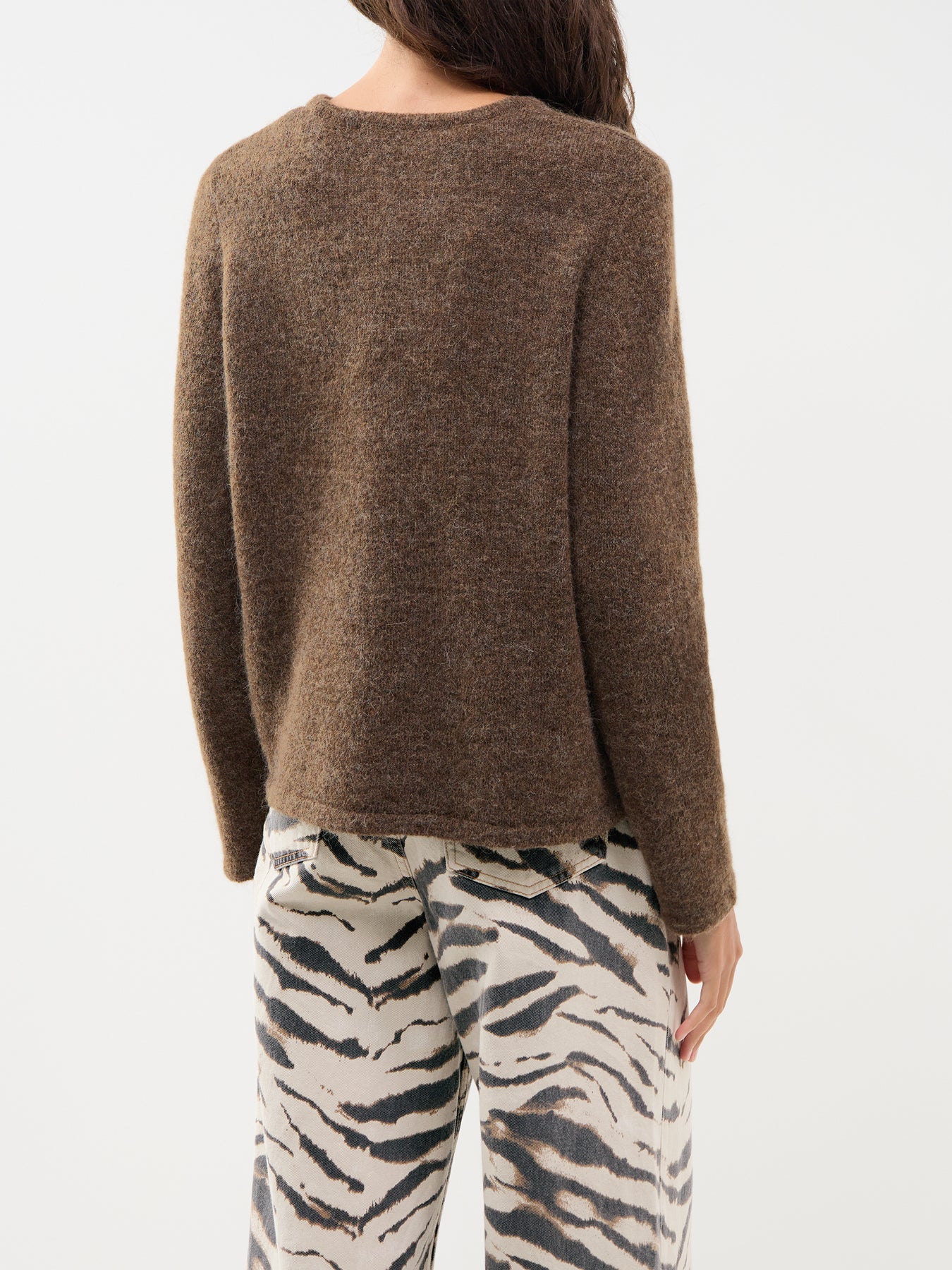 Lulu Alpaca Blend Crew Neck Jumper Brown