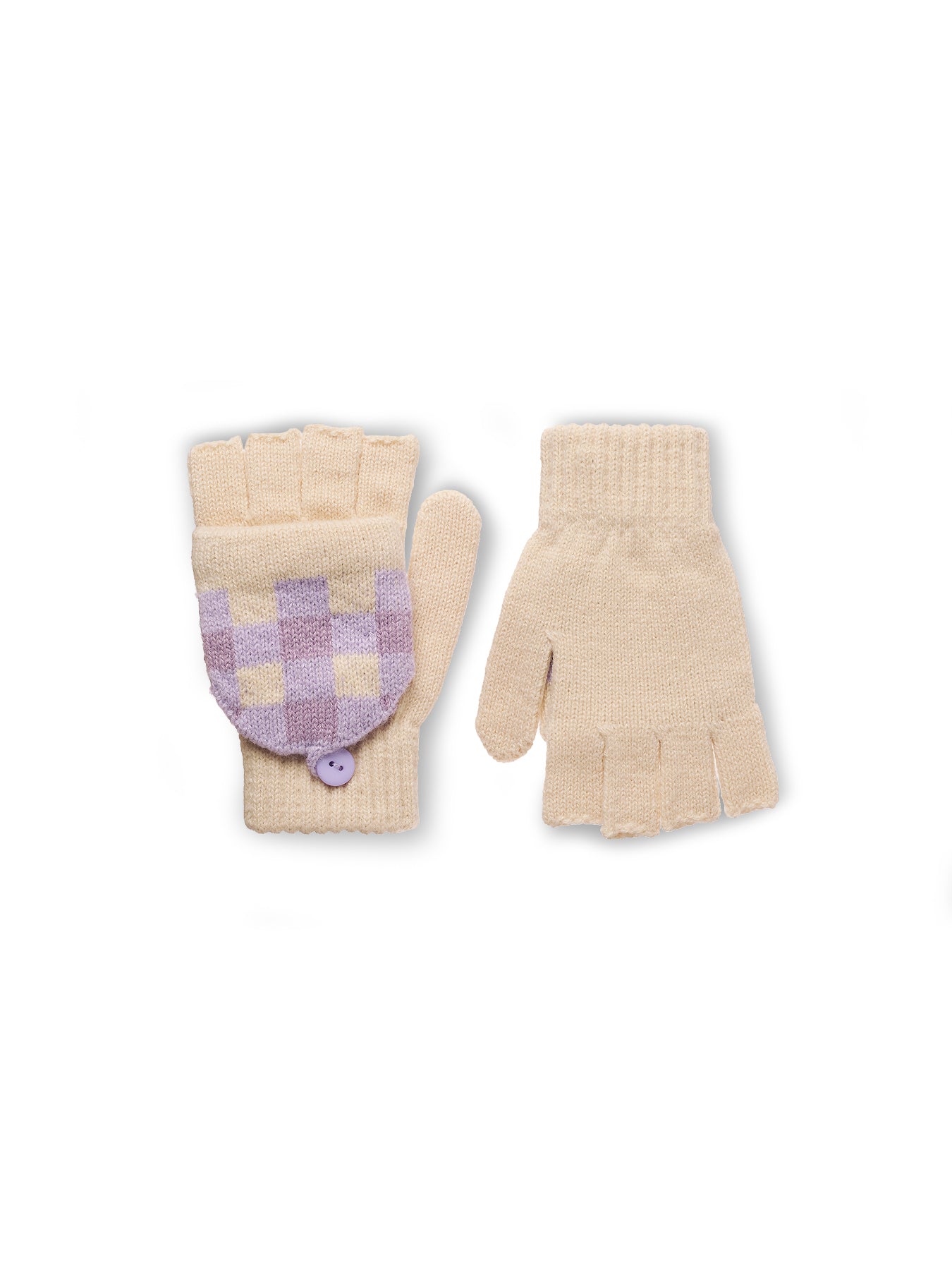 Kids' Gingham Knitted One Size Gloves Purple