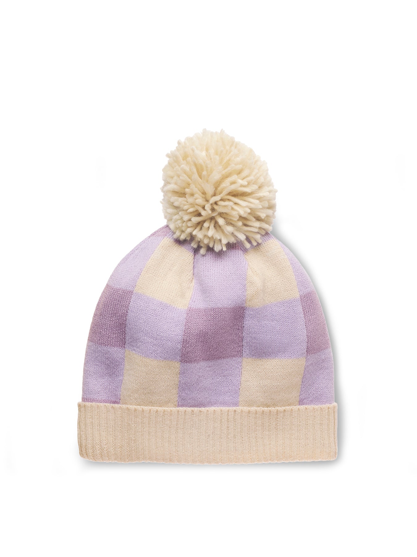 Kids' Gingham Knitted Hat Purple