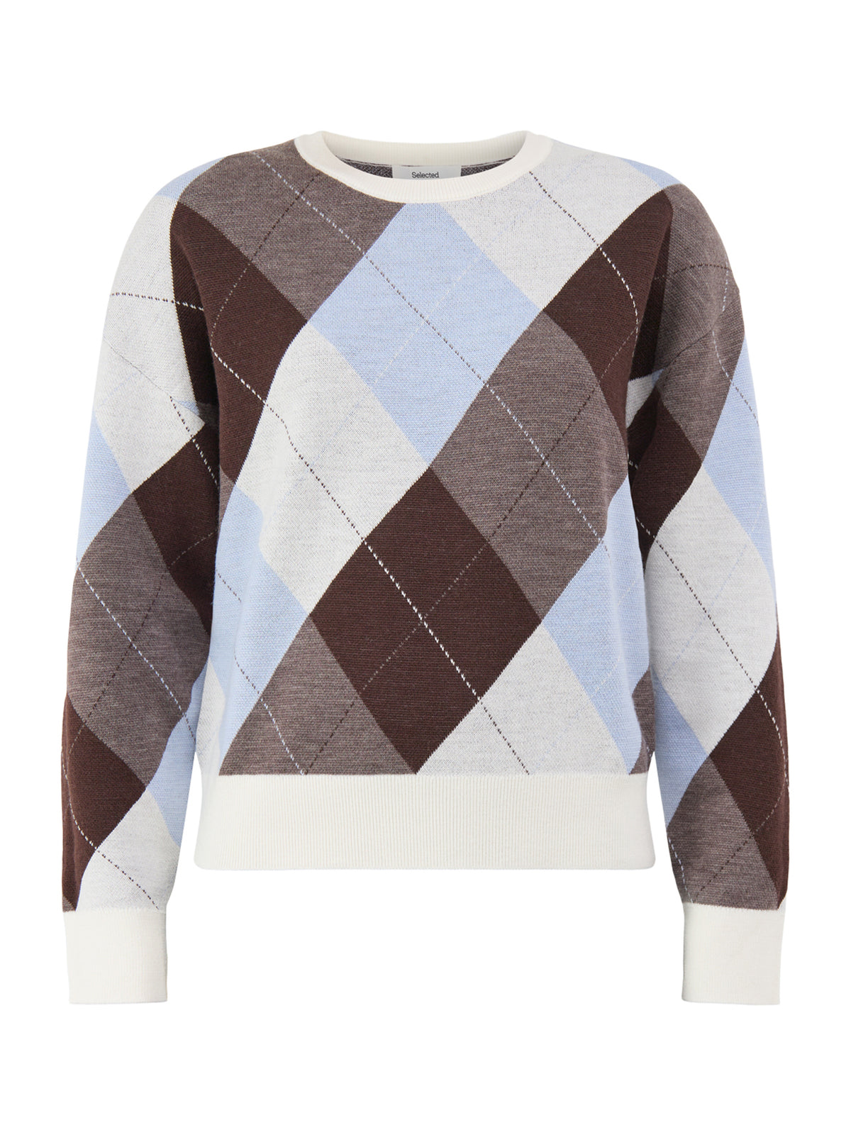 Merino Wool Thea Argyle Crew Neck Jumper