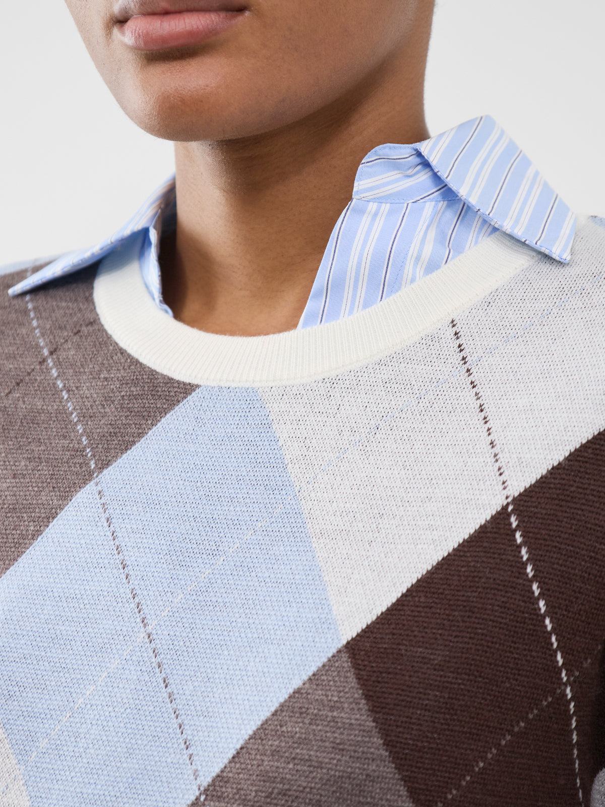 Merino Wool Thea Argyle Crew Neck Jumper