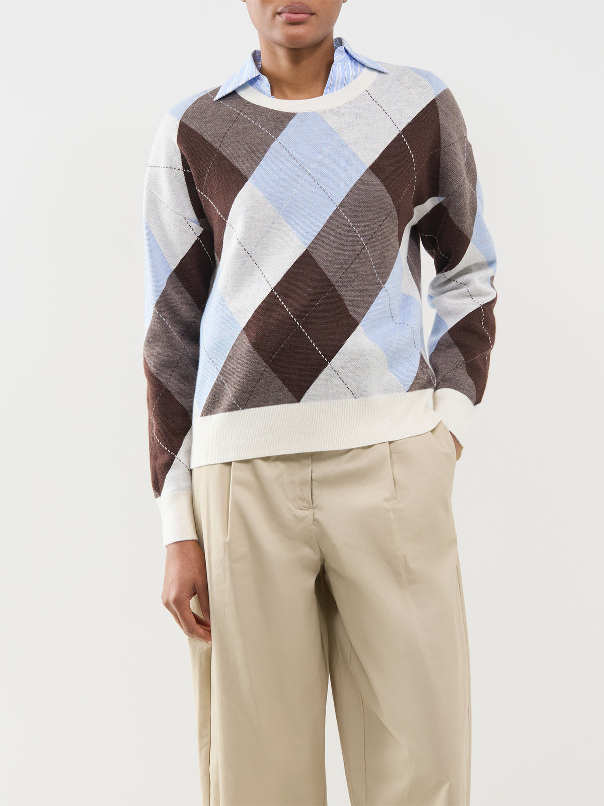 Merino Wool Thea Argyle Crew Neck Jumper