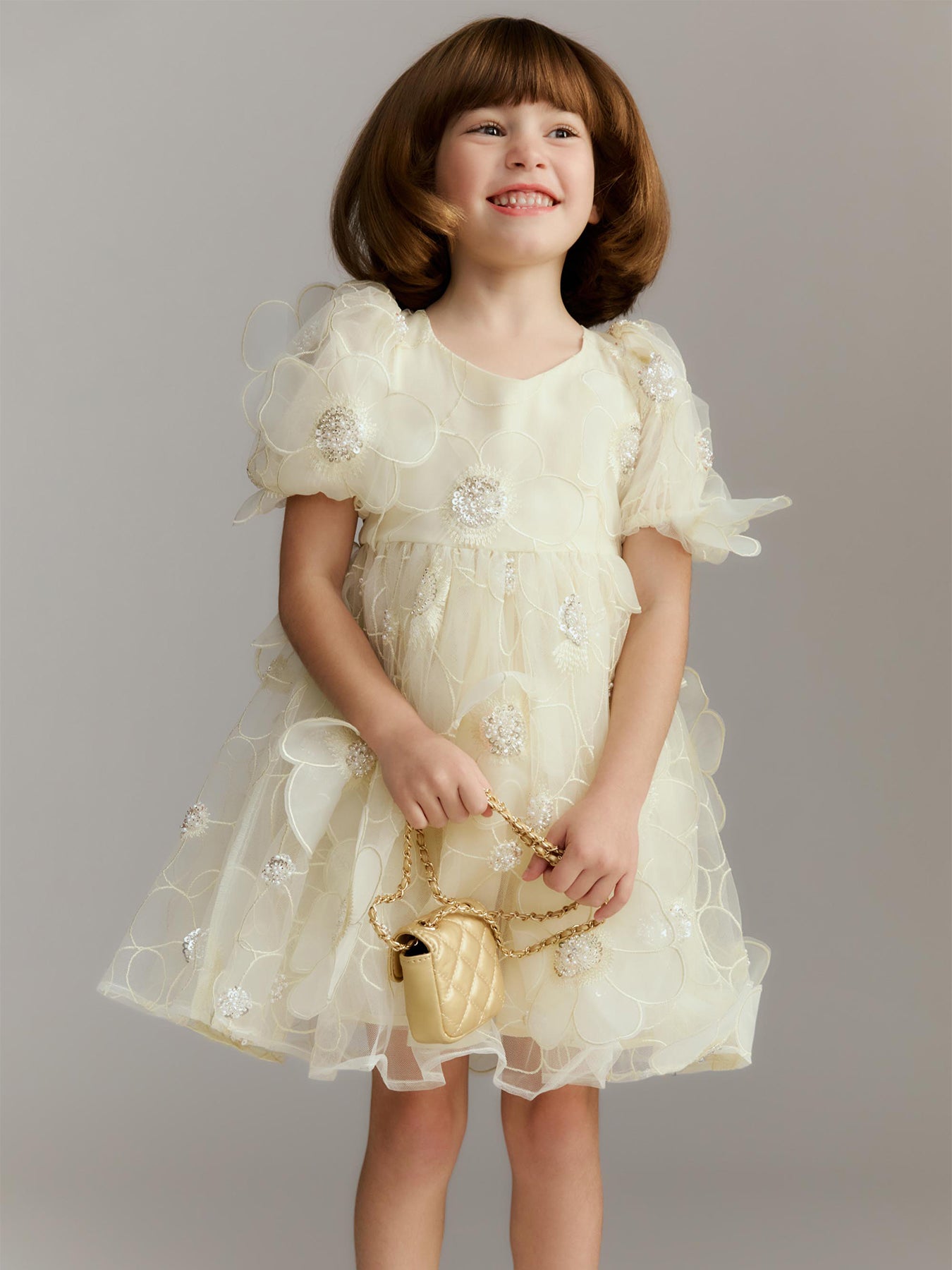 Kids' Jamie Flower Heart Mini Dress Yellow