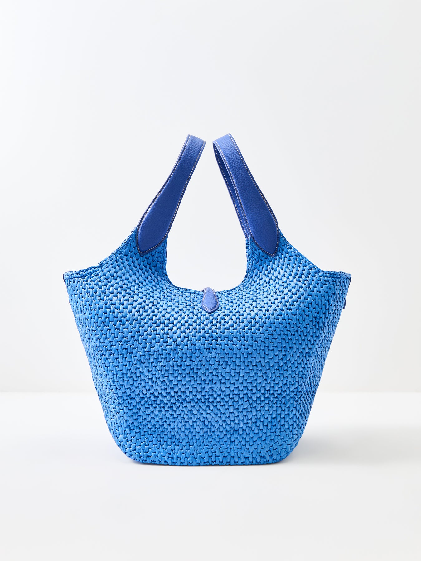 Raffia And Leather Bucket Bag Blue
