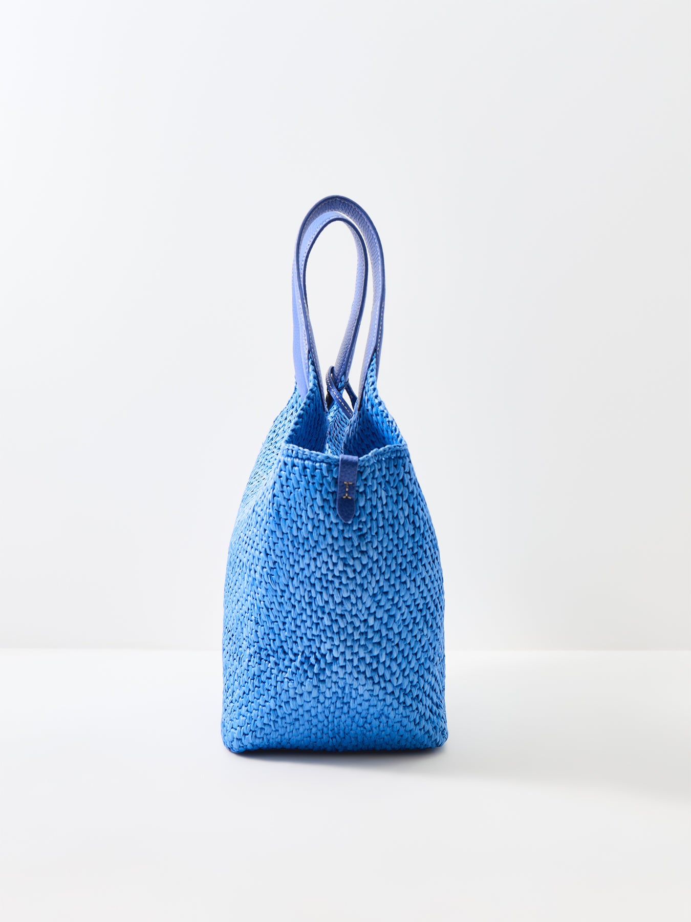 Raffia And Leather Bucket Bag Blue