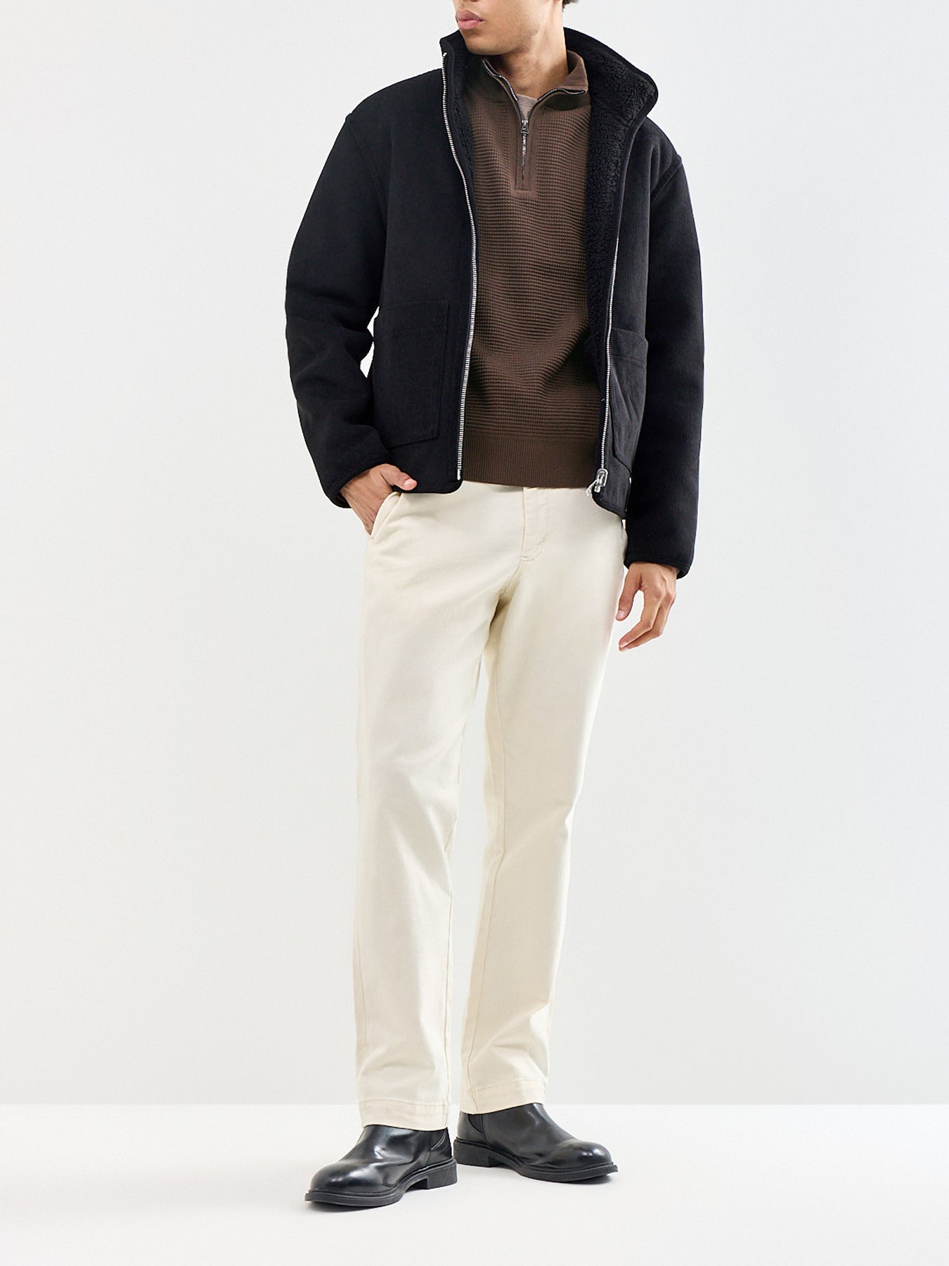 Bradwell Quarter Zip Cotton Jumper Olive