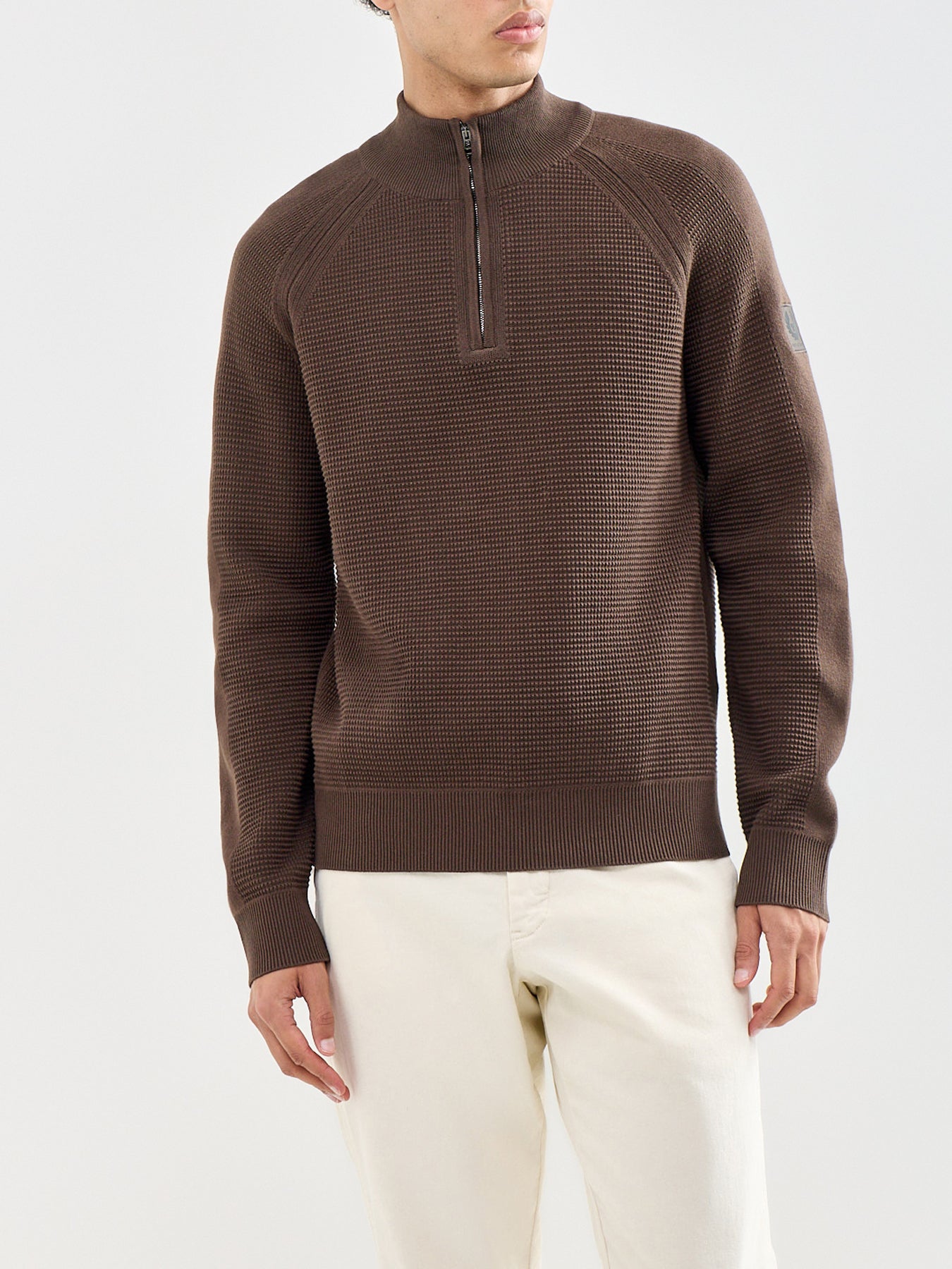 Bradwell Quarter Zip Cotton Jumper Olive