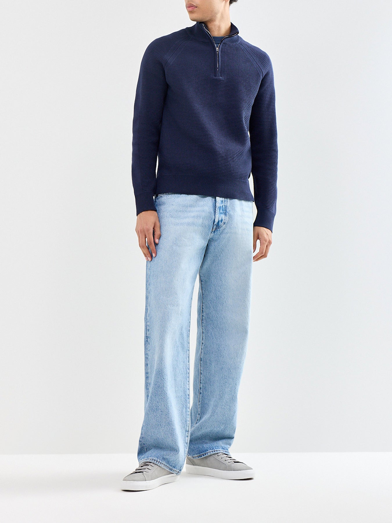 Bradwell Quarter Zip Cotton Jumper Navy