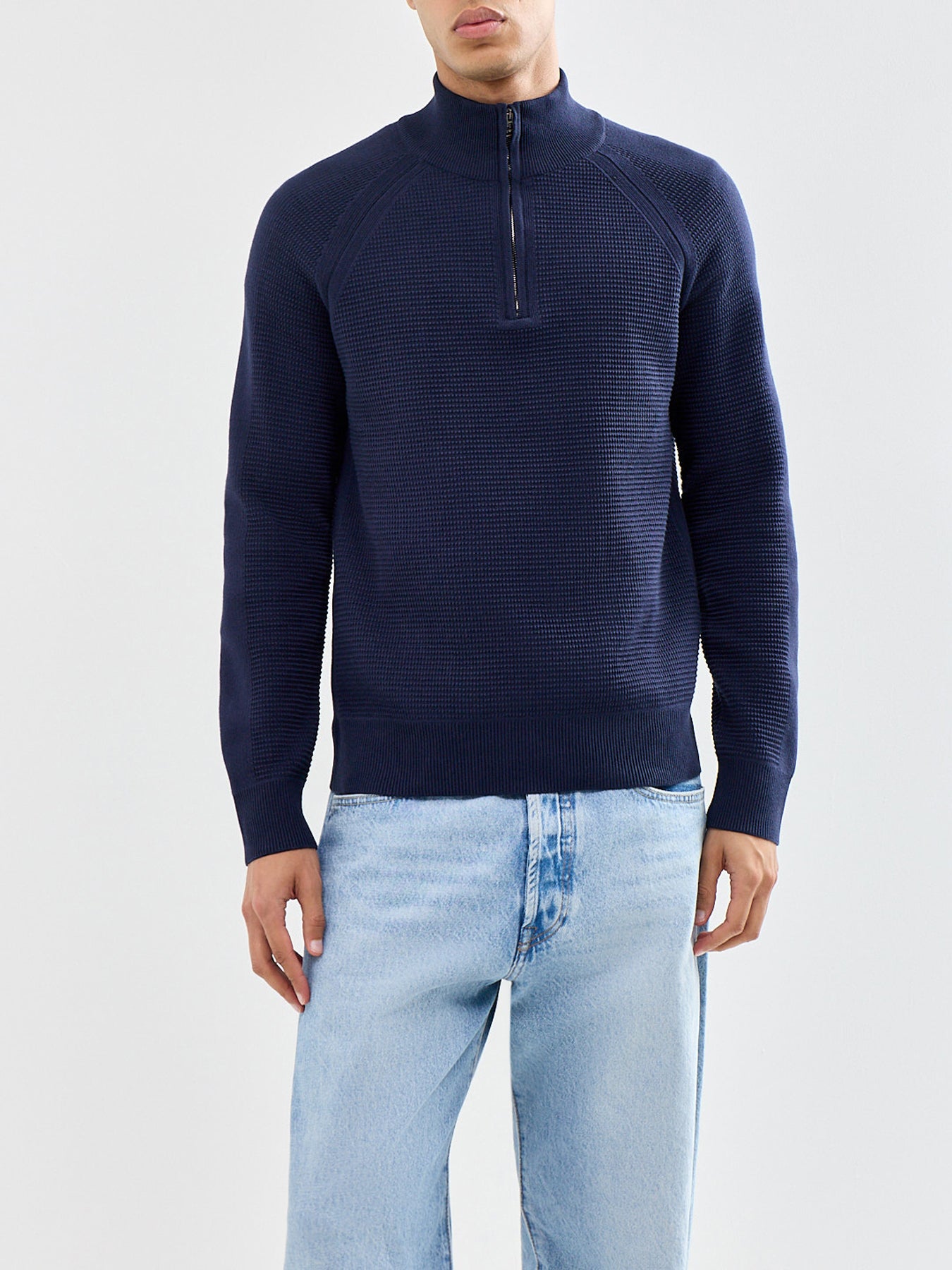 Bradwell Quarter Zip Cotton Jumper Navy