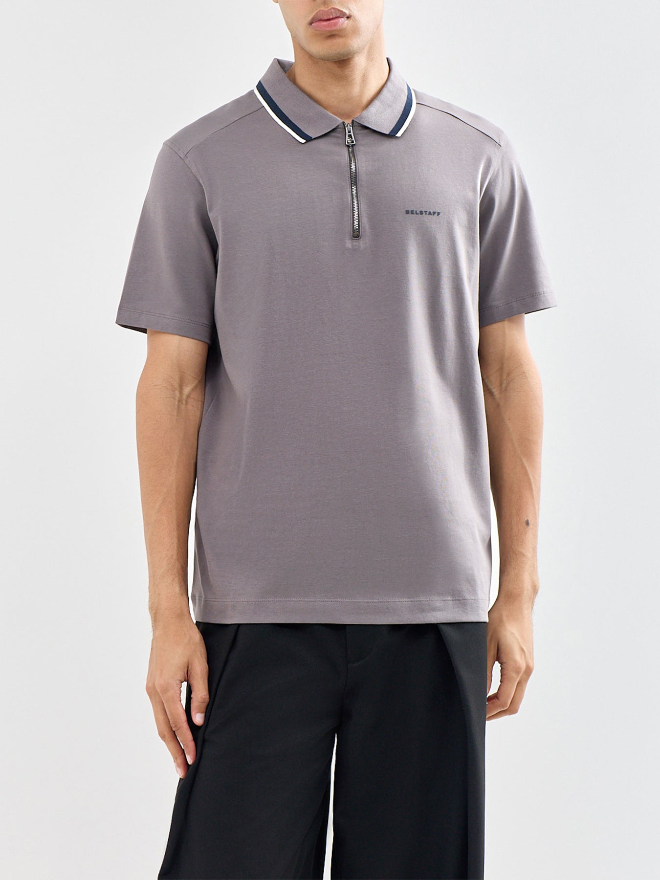 Alloy Tipped Zip Polo Shirt Grey