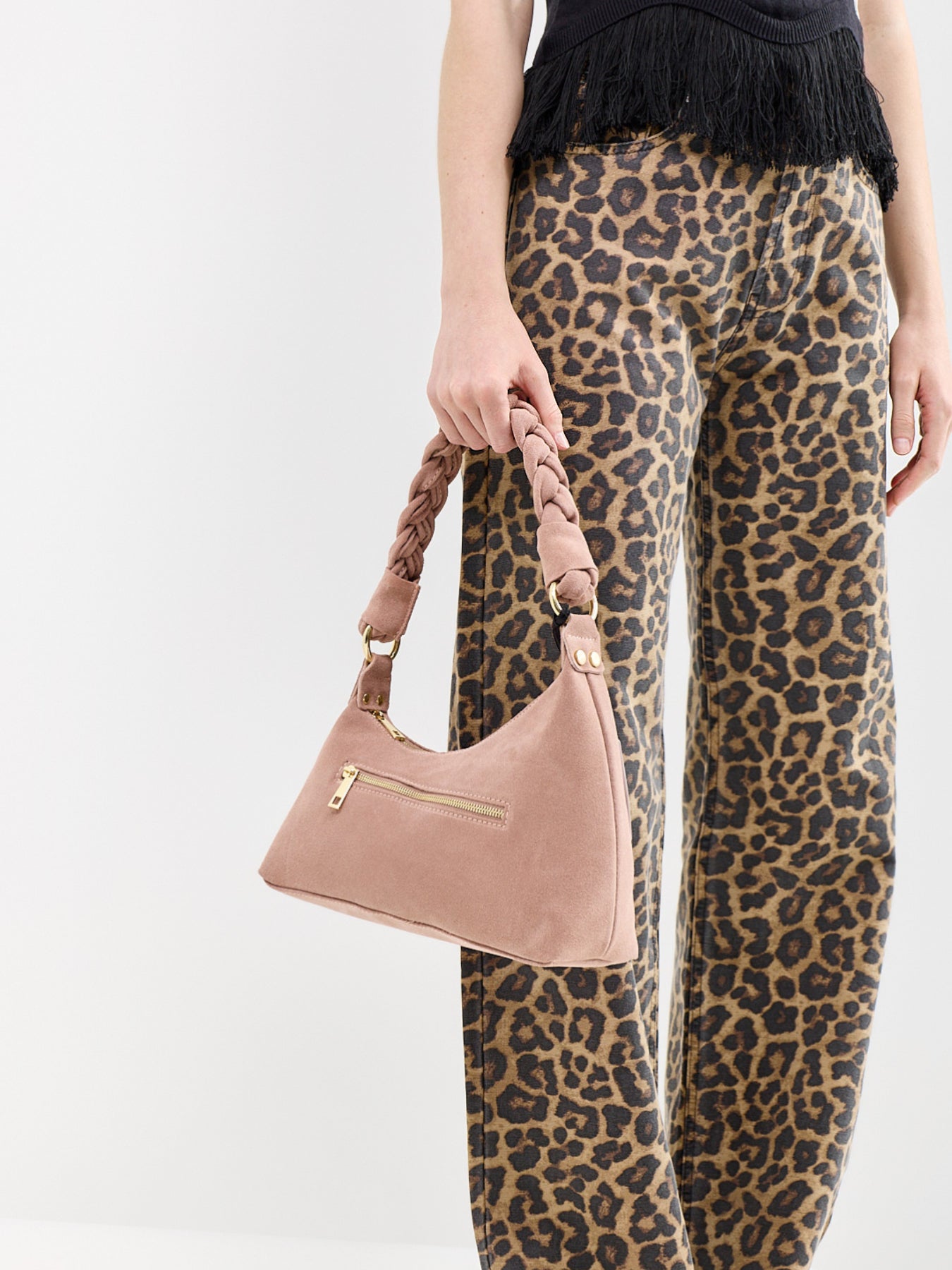 Marley Braid Suede Shoulder Bag Pink