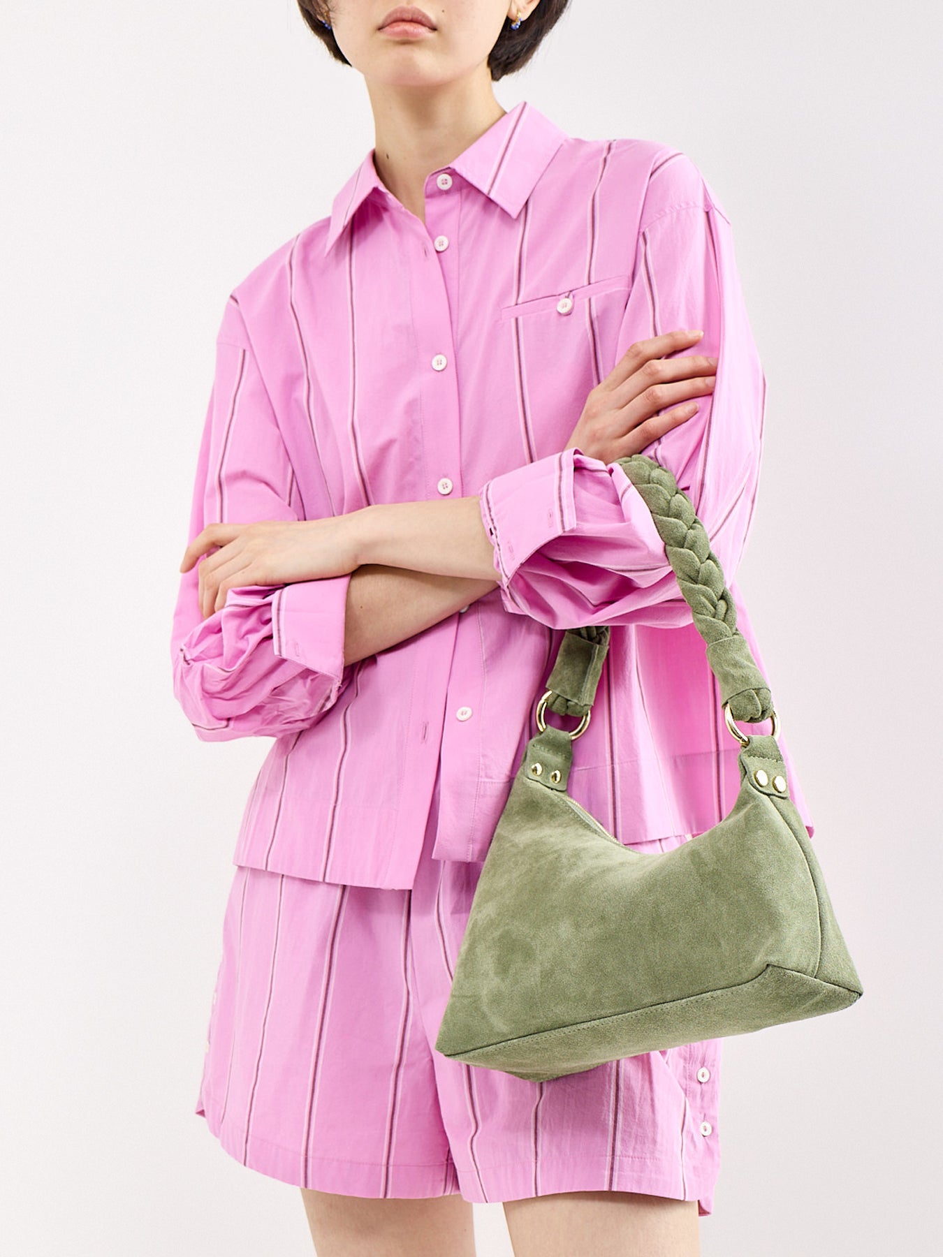 Marley Braid Suede Shoulder Bag Green