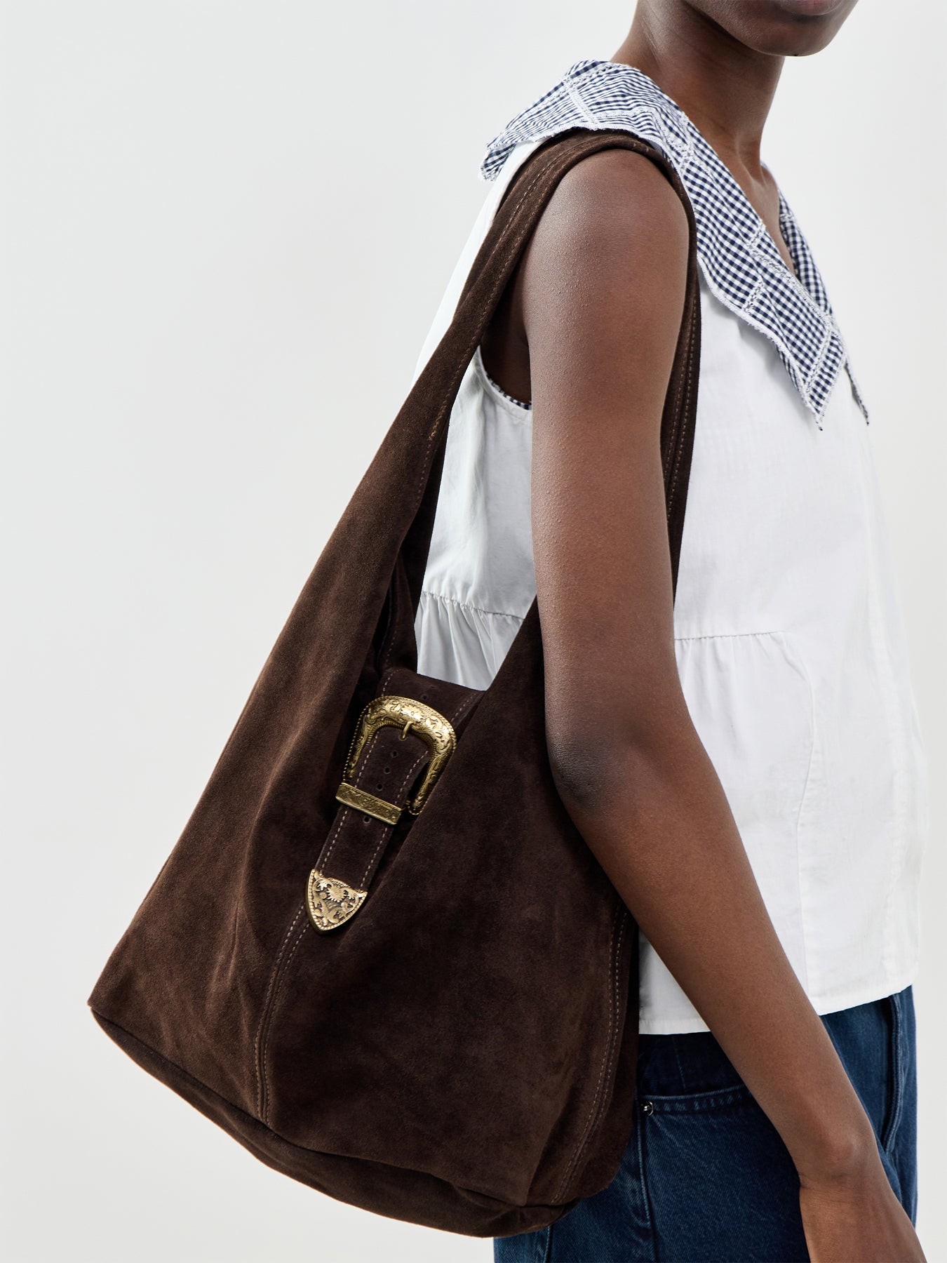 Sacca Vea Suede Tote Bag Brown