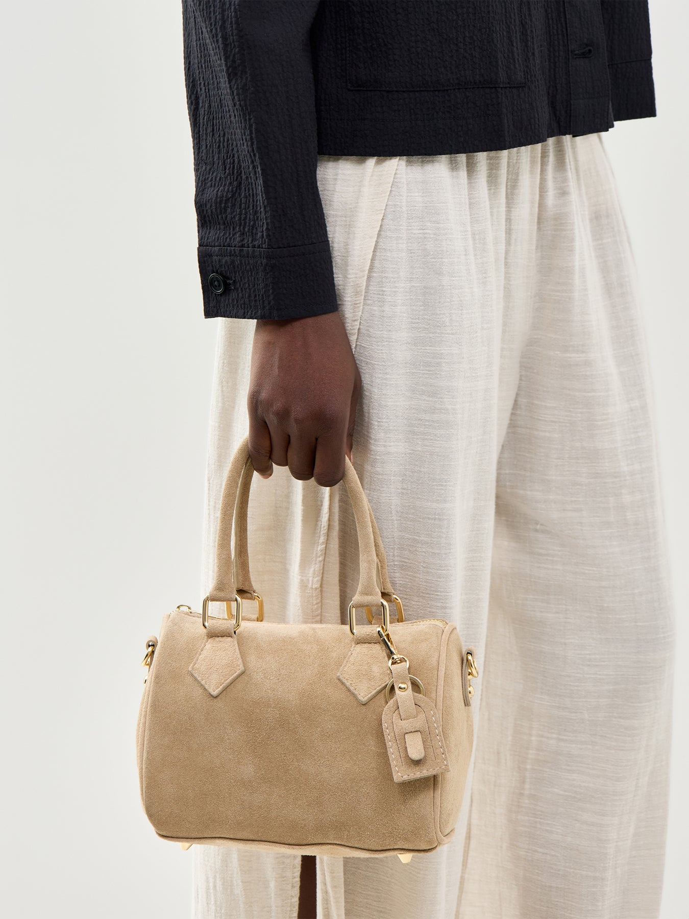 Bauletto Novo Small Suede Tote Bag Tan