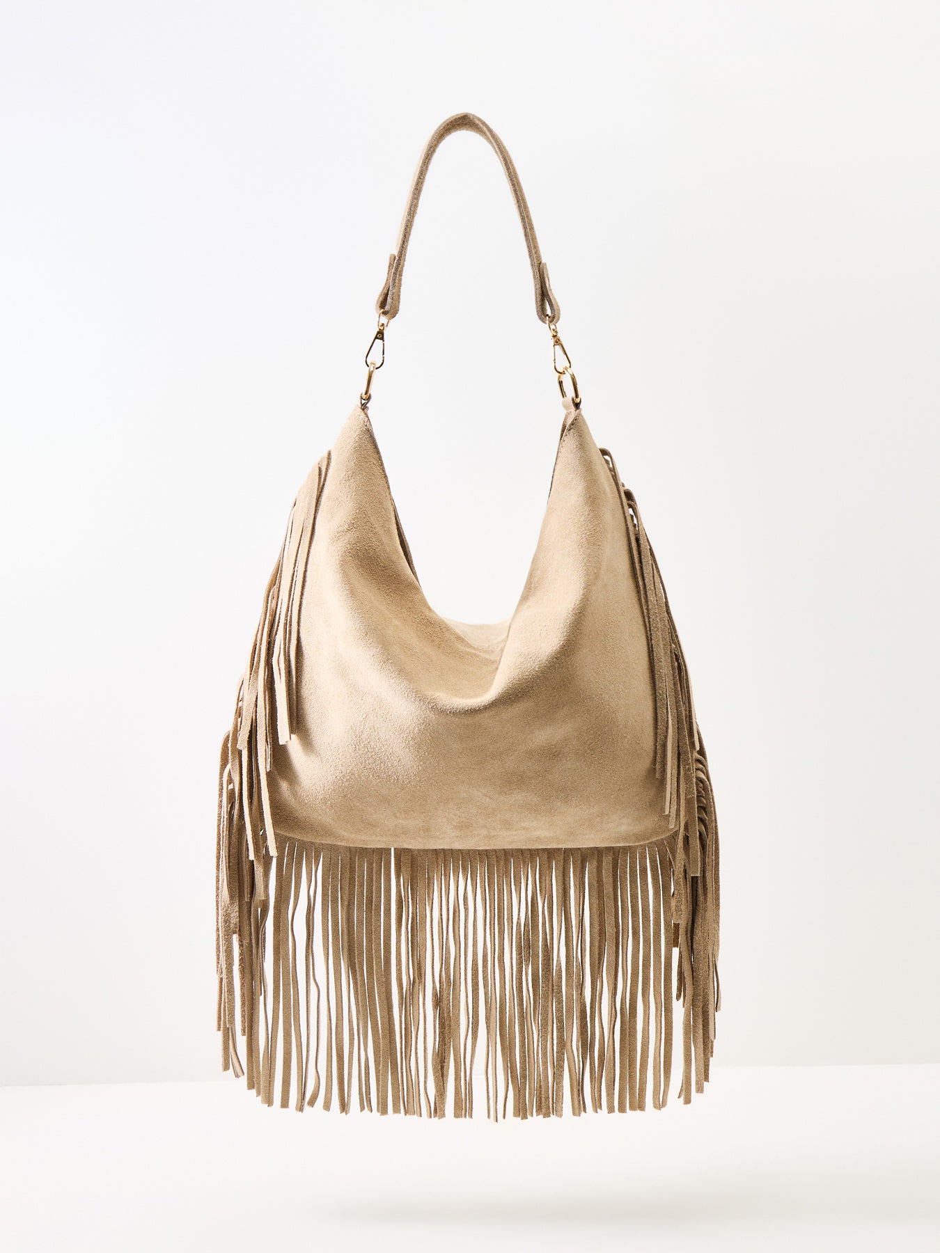 Maxi Charlize Fringe Suede Shoulder Bag Tan