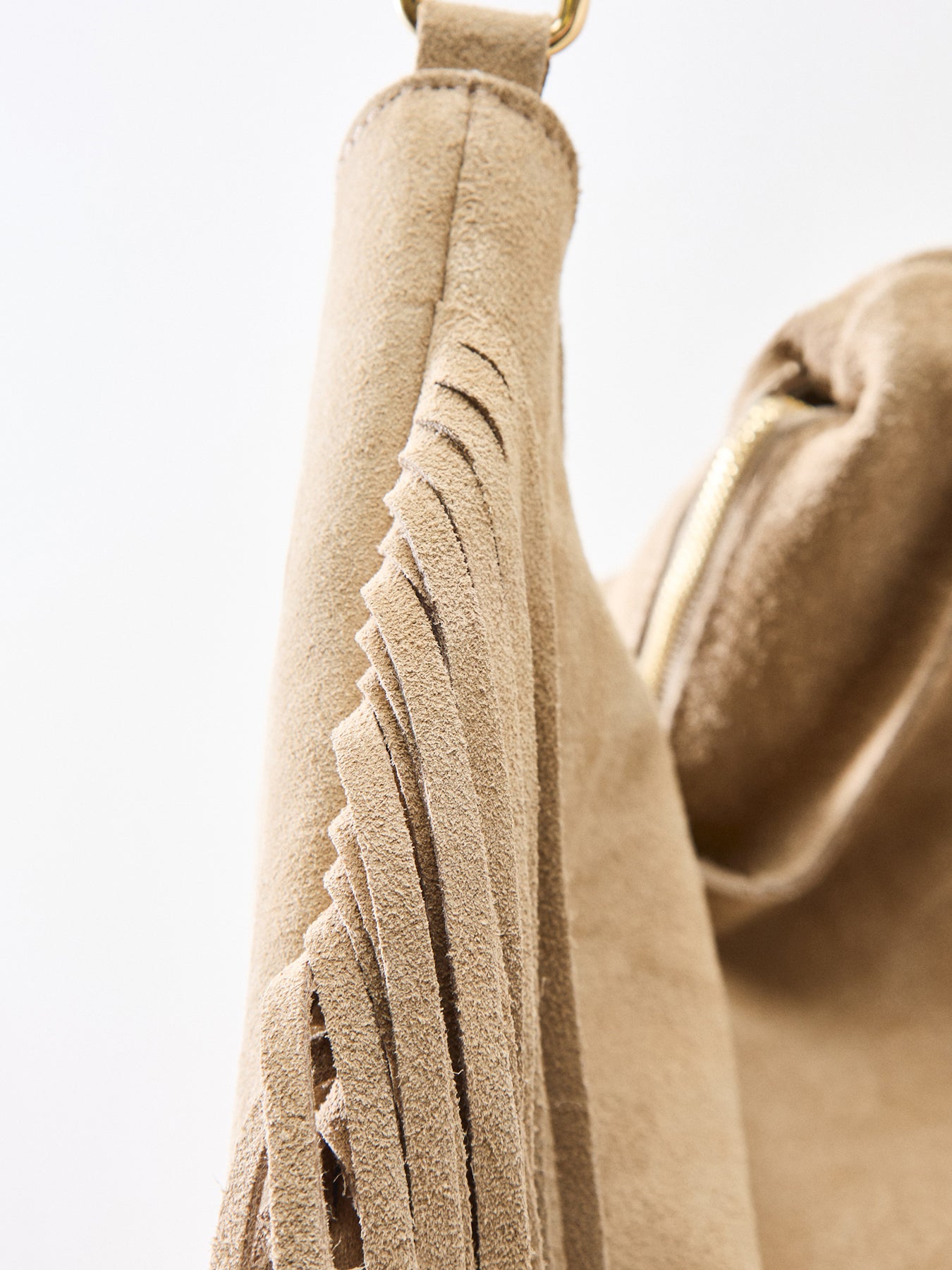 Maxi Charlize Fringe Suede Shoulder Bag Tan