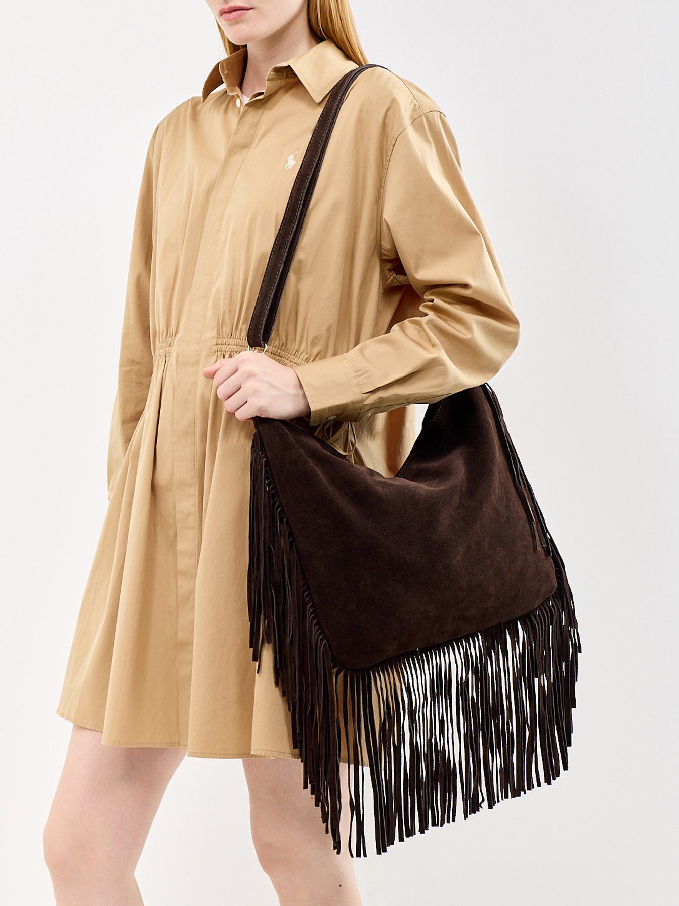 Maxi Charlize Fringe Suede Shoulder Bag Brown