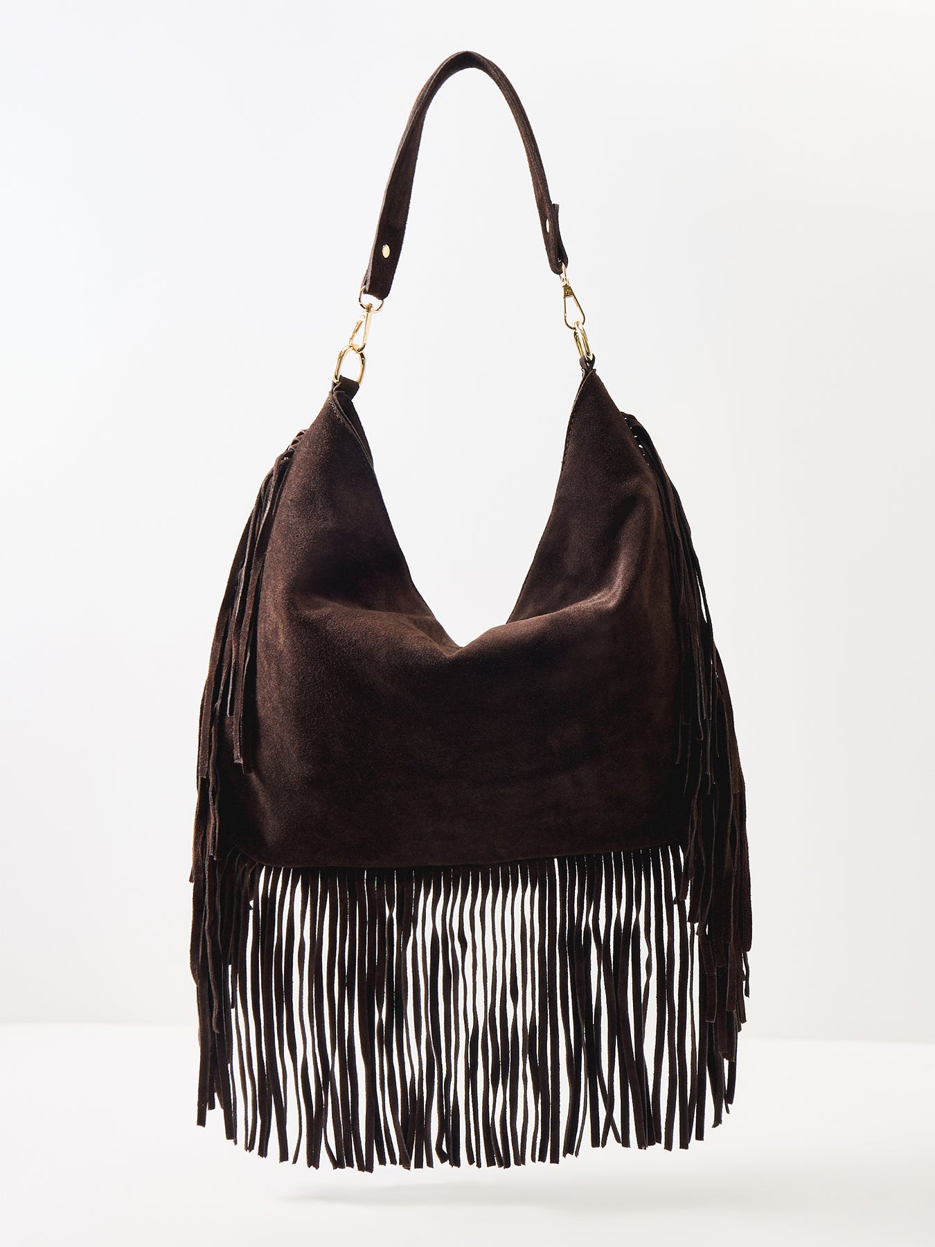 Maxi Charlize Fringe Suede Shoulder Bag Brown
