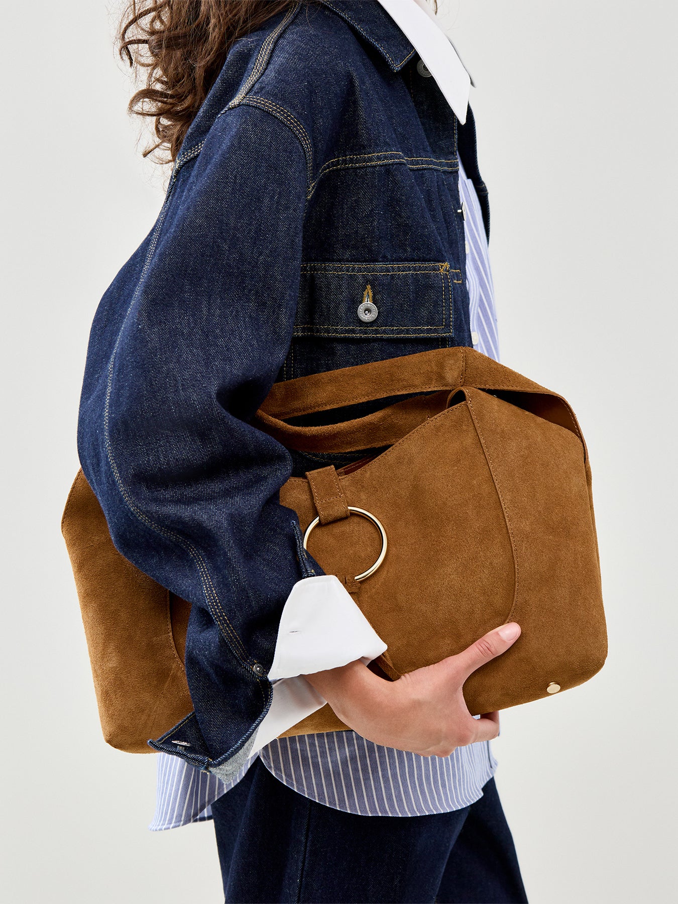 Sandrina Suede Ring Shoulder Bag Tan