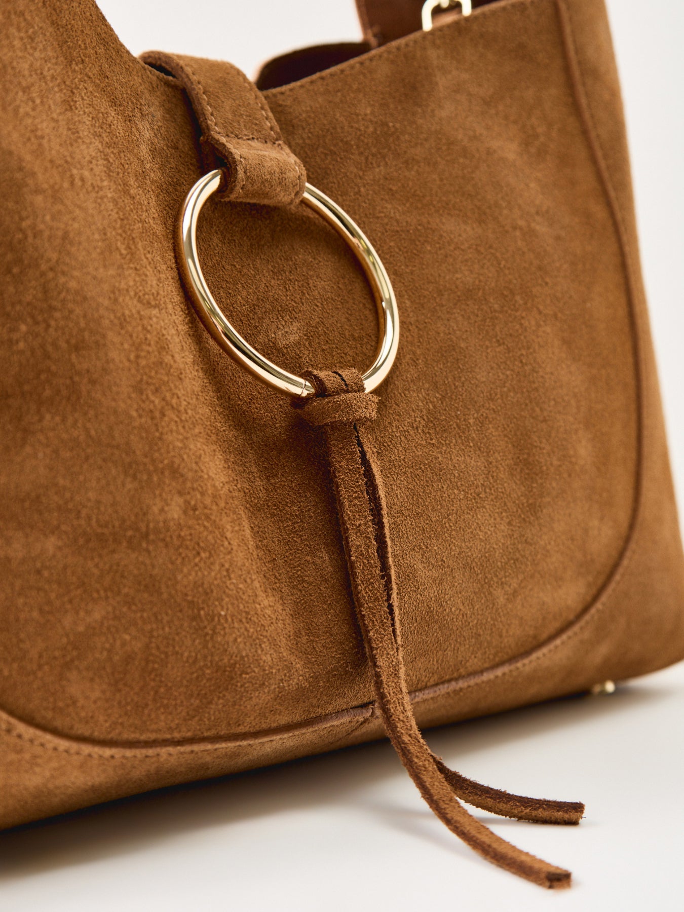 Sandrina Suede Ring Shoulder Bag Tan
