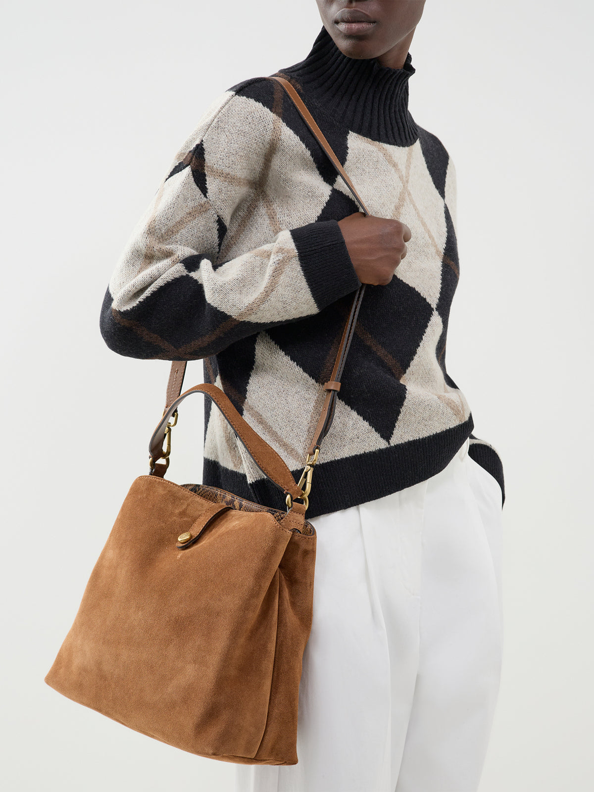Fiona Suede Leather Shoulder Bag - Cognac