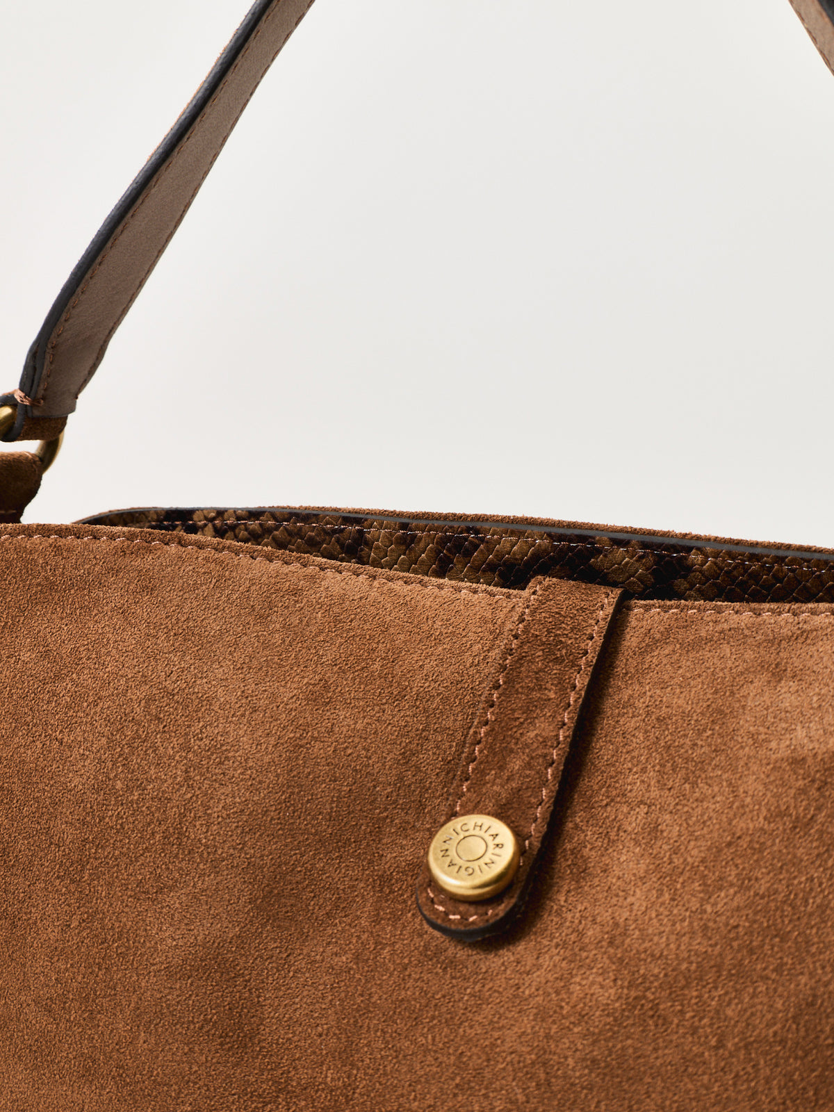 Fiona Suede Leather Shoulder Bag - Cognac