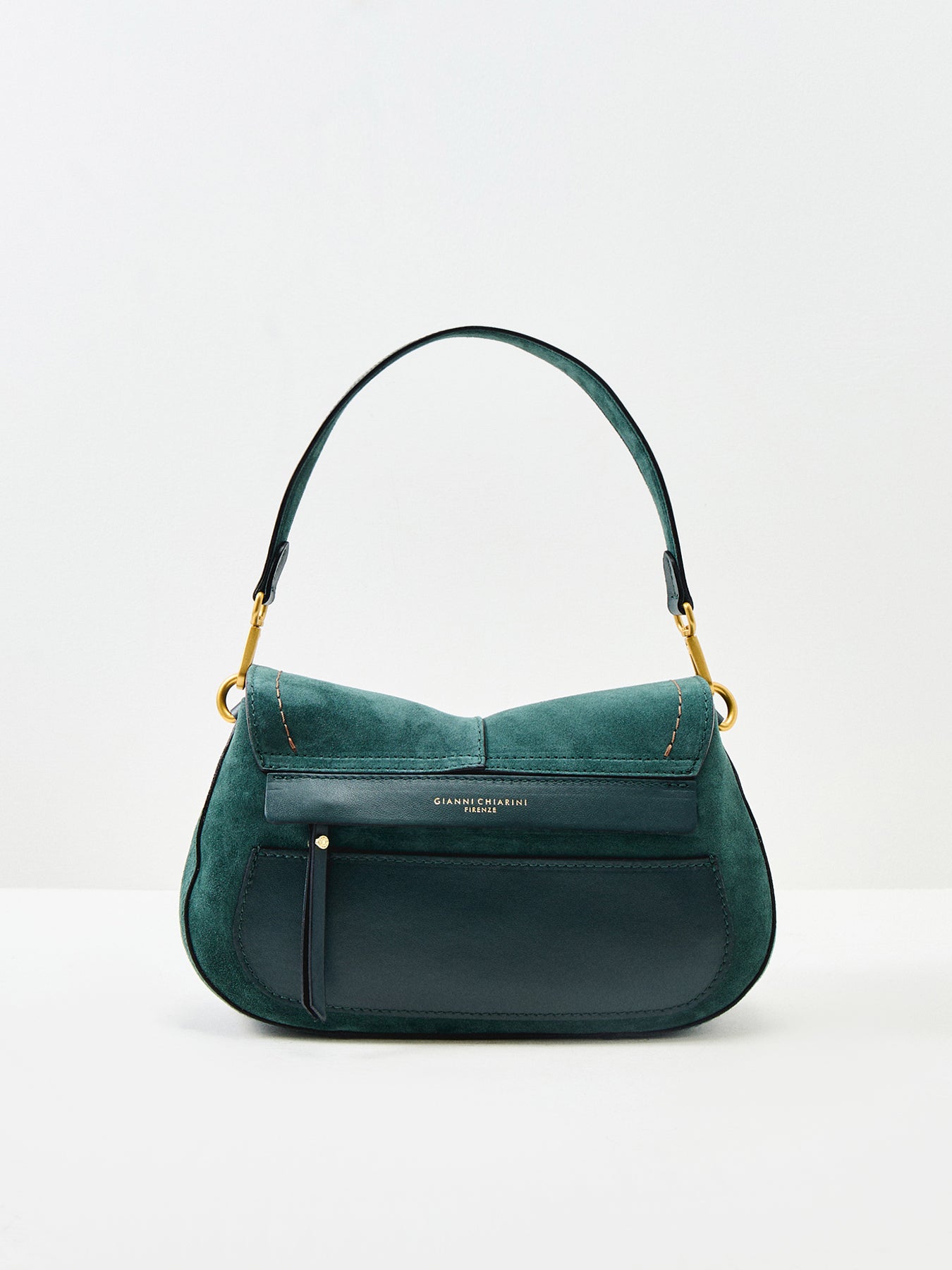 Helena Round Suede Leather Shoulder Bag Green