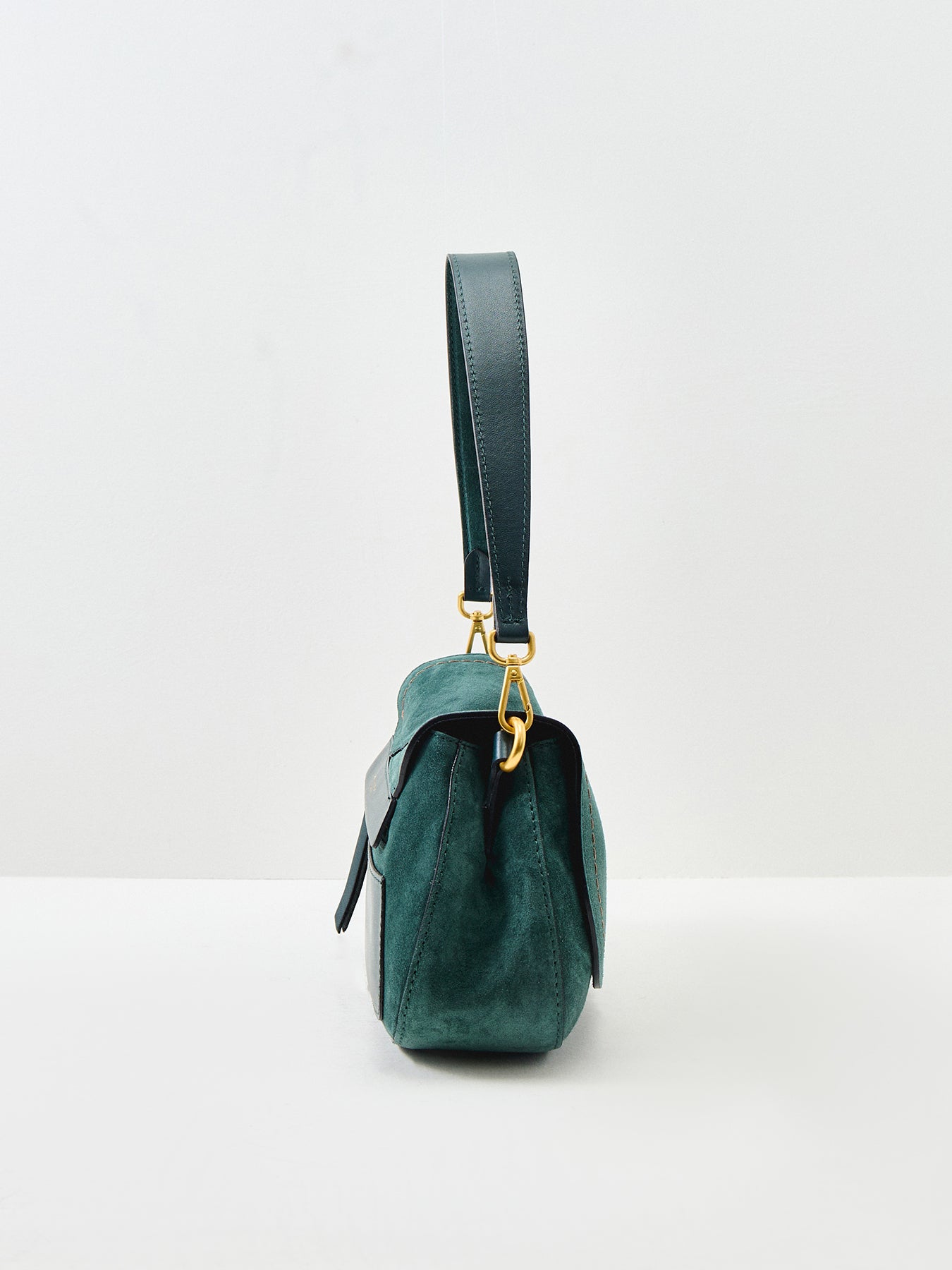 Helena Round Suede Leather Shoulder Bag Green