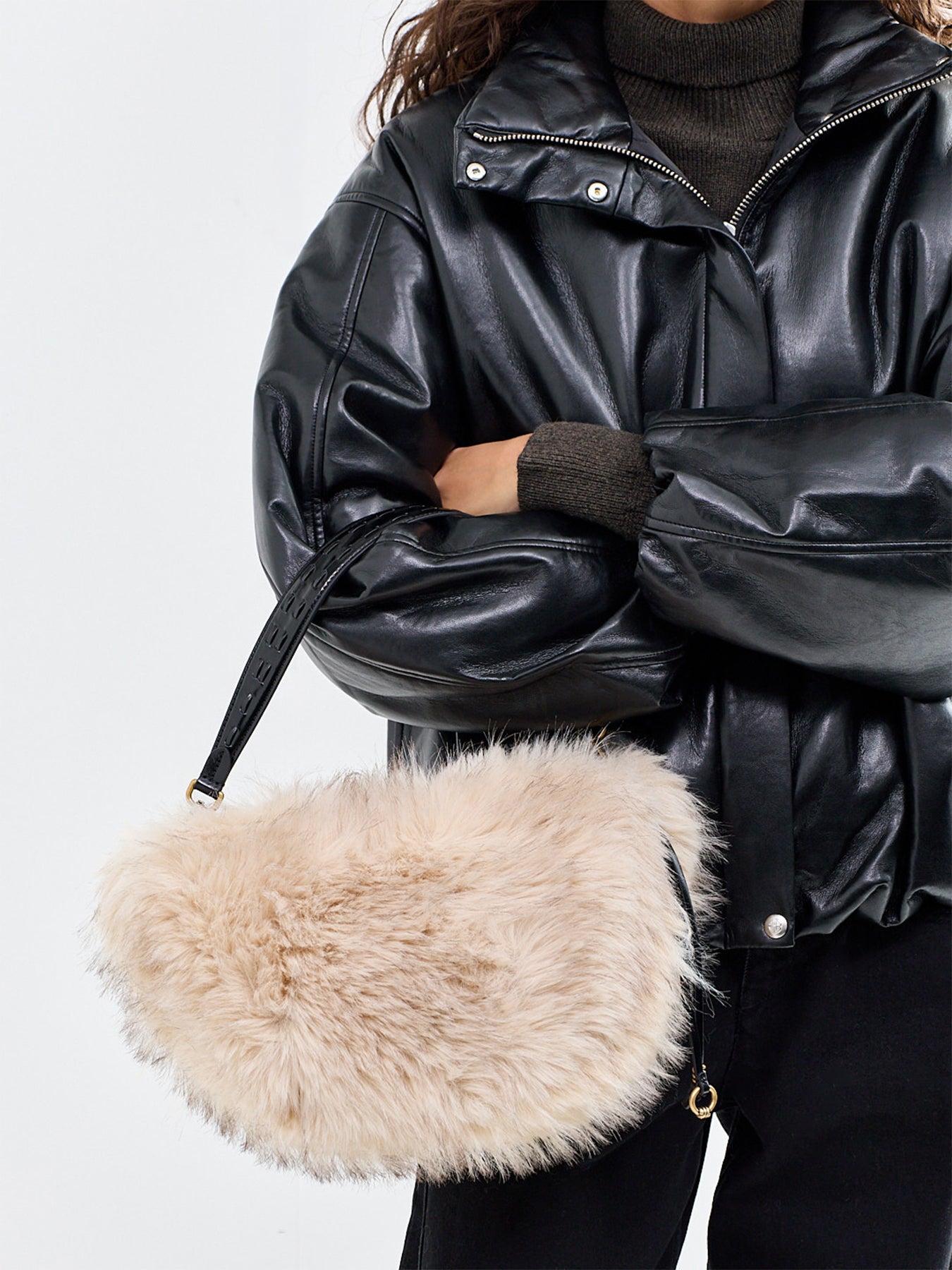 Cleo Leather And Faux-Fur Shoulder Bag Cream