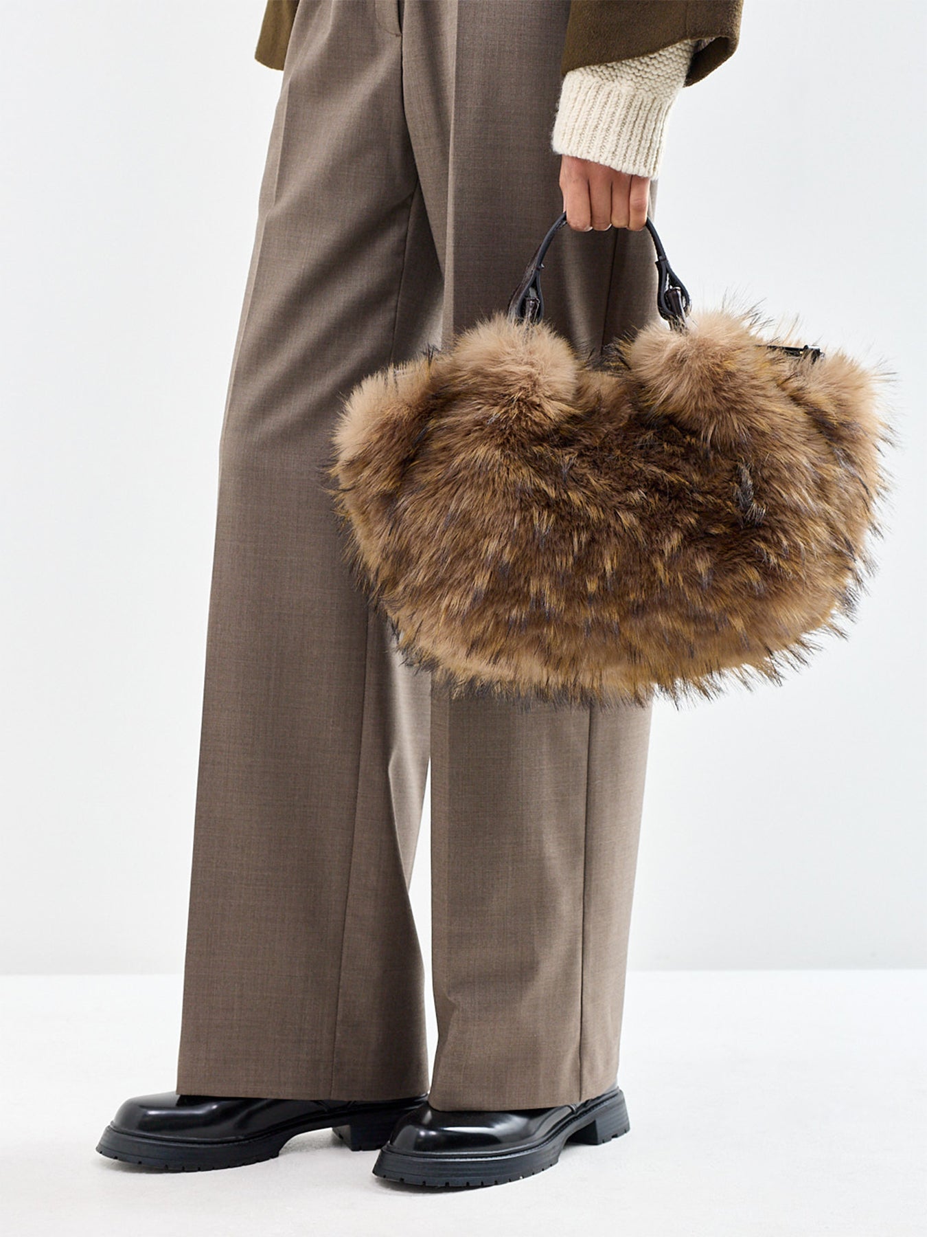 Dua Leather And Faux-Fur Tote Bag Brown