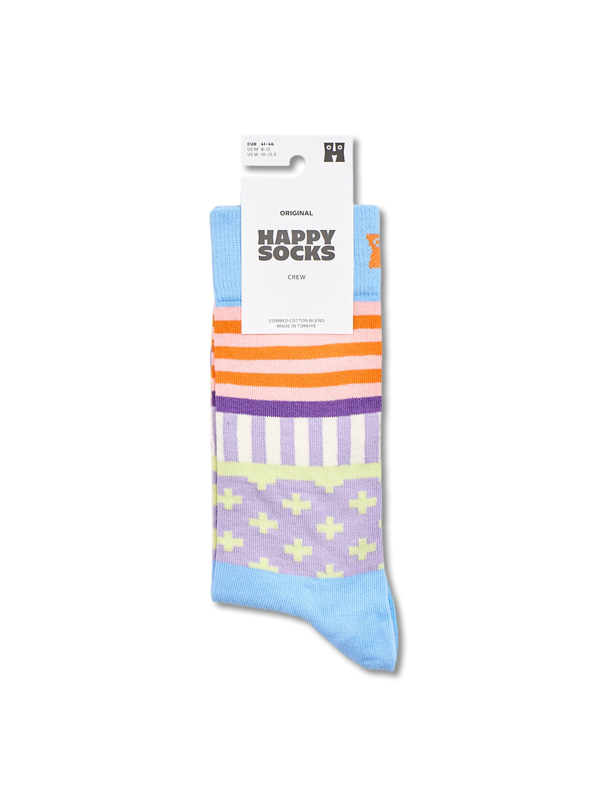 Cotton Blocked Stripe Crew Socks - Light Blue
