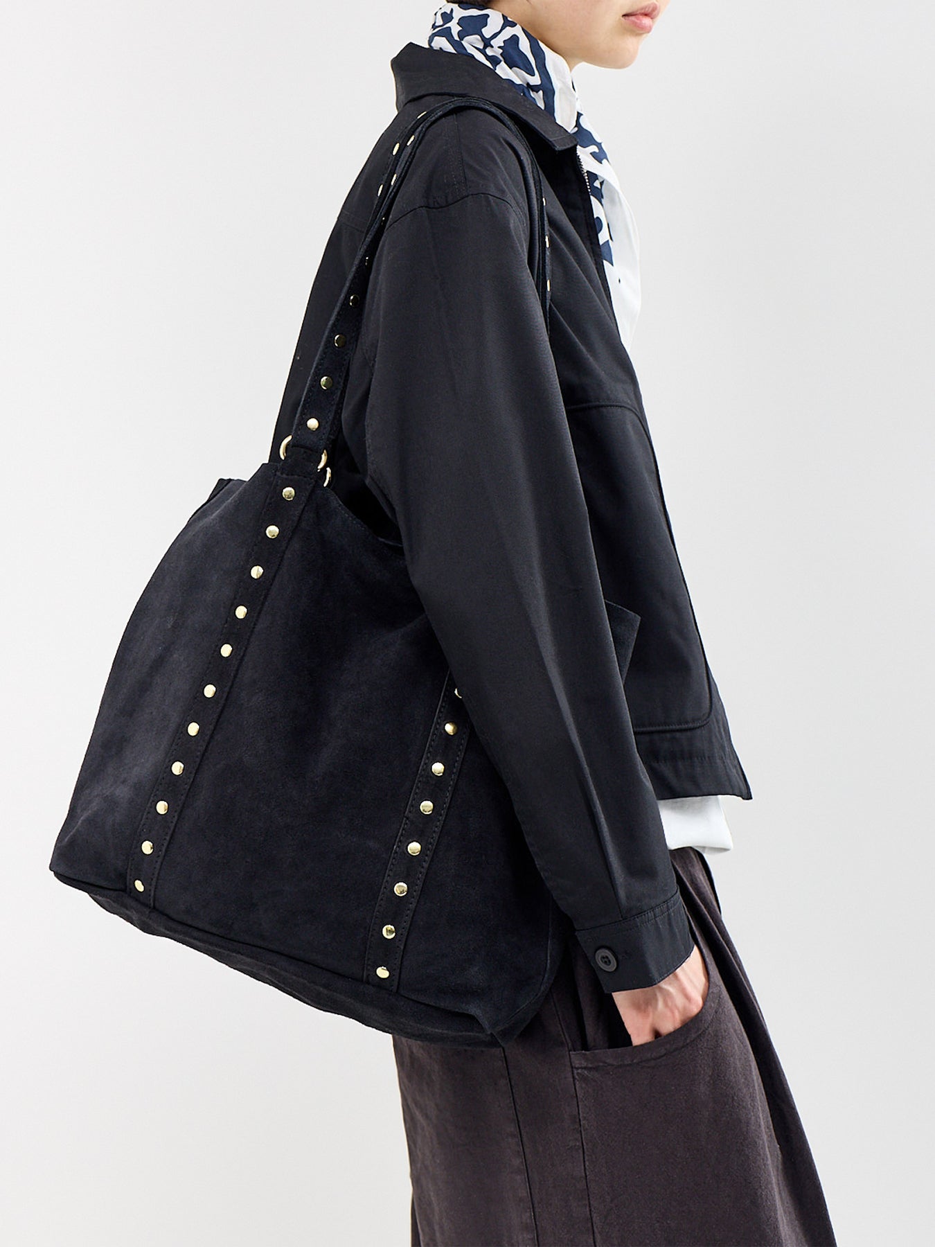 Cornelle Studded Suede Tote Bag Black