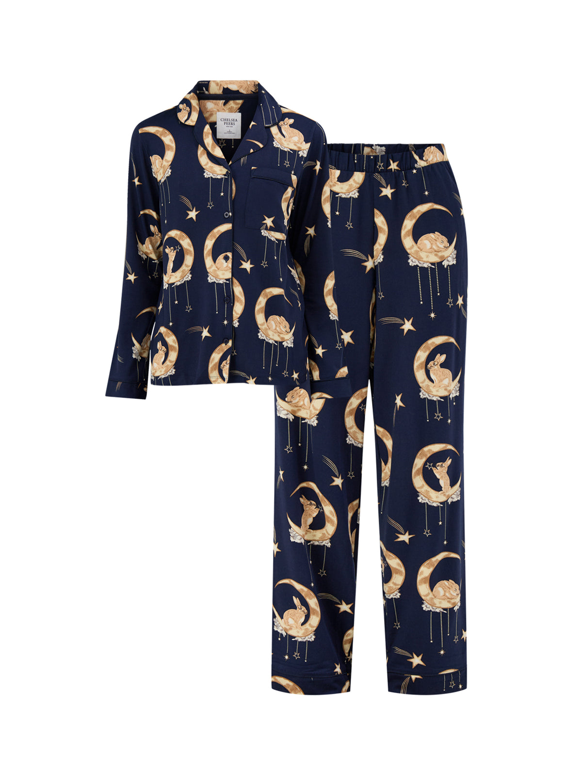 Bunny On Moon Long Button-Up Pyjama Set