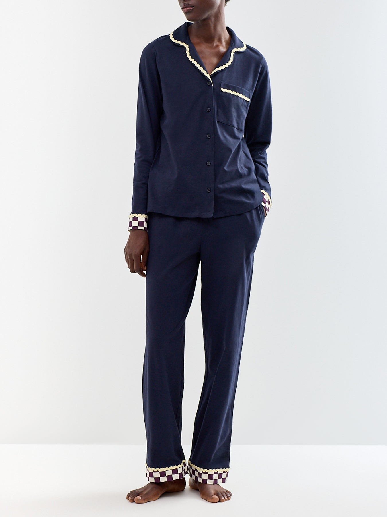 Good Night Organic Cotton Long Pyjama Set Navy