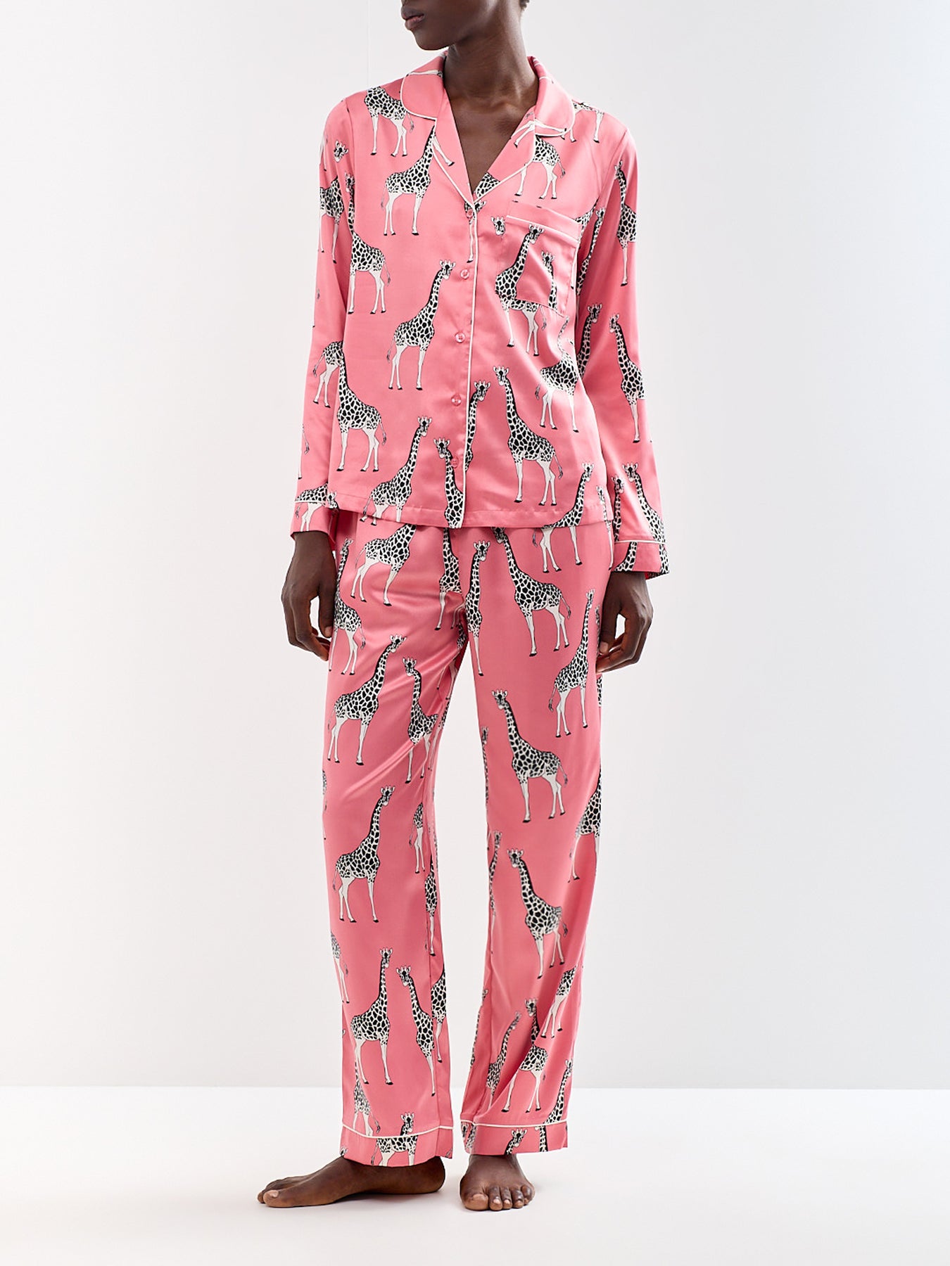 Giraffe Recycled Polyester Long Pyjama Set Pink