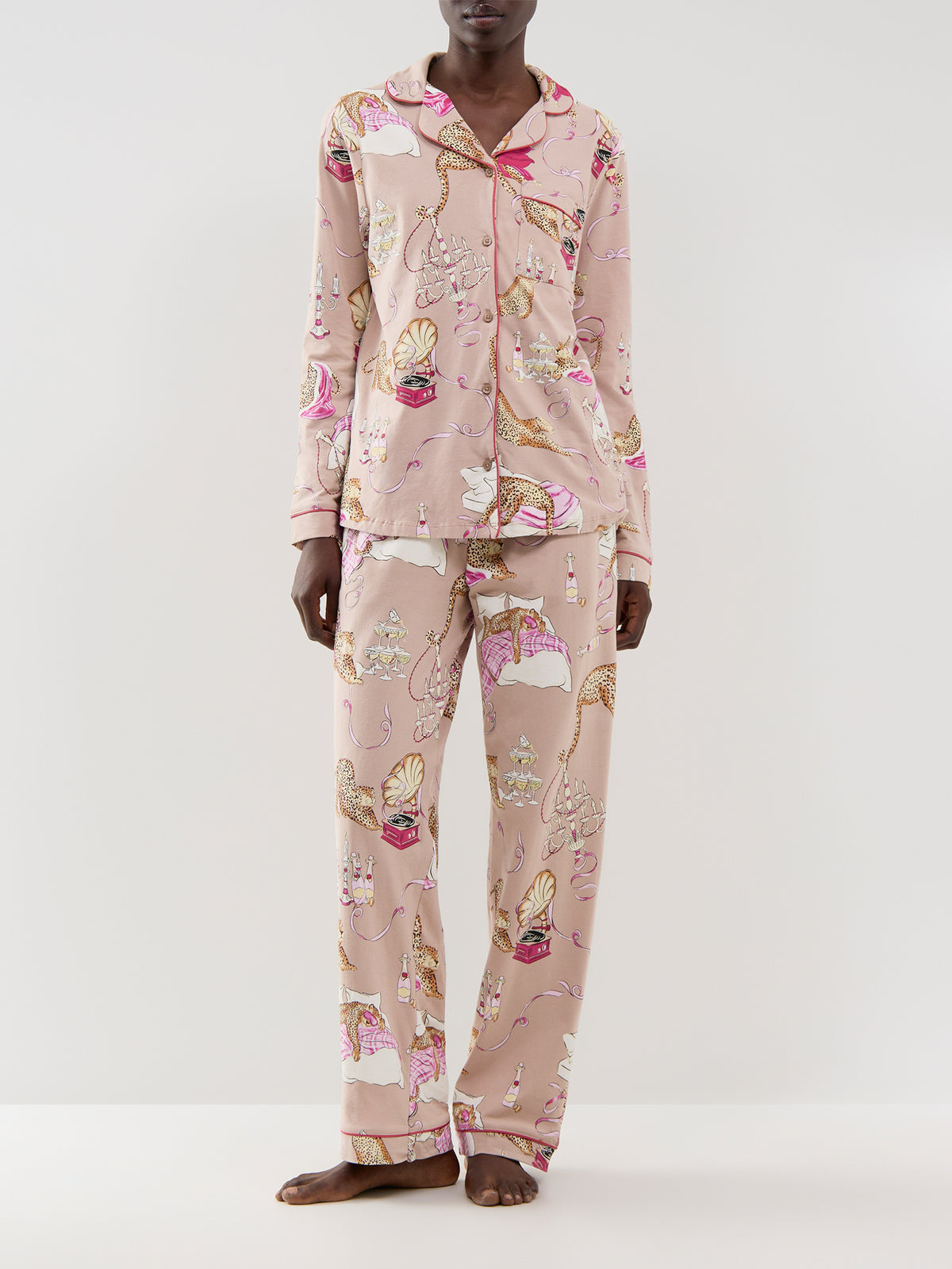 Organic Cotton Party Leopard Long Button-Up Pyjama Set