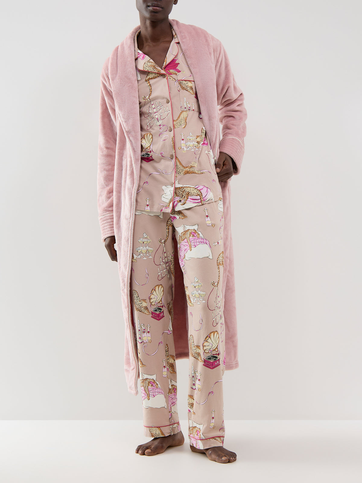Organic Cotton Party Leopard Long Button-Up Pyjama Set