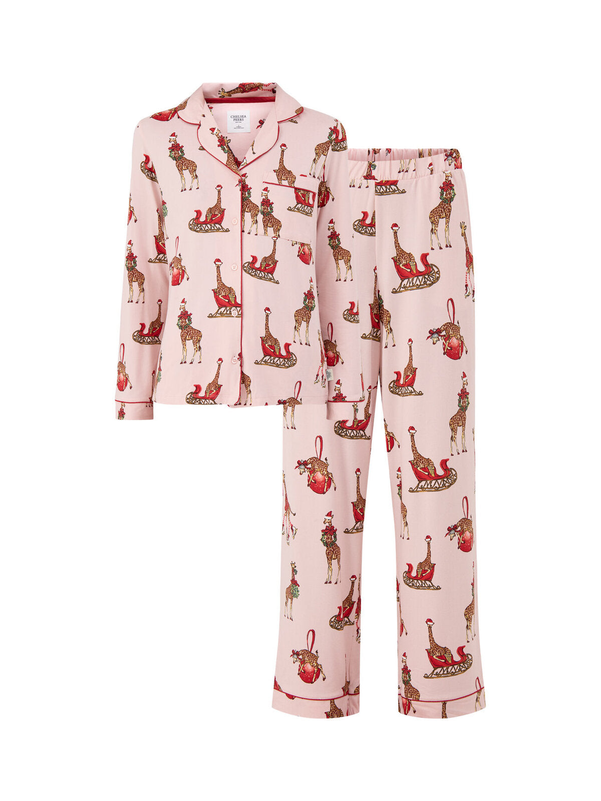 Festive Giraffes Long Pyjama Set - Pink