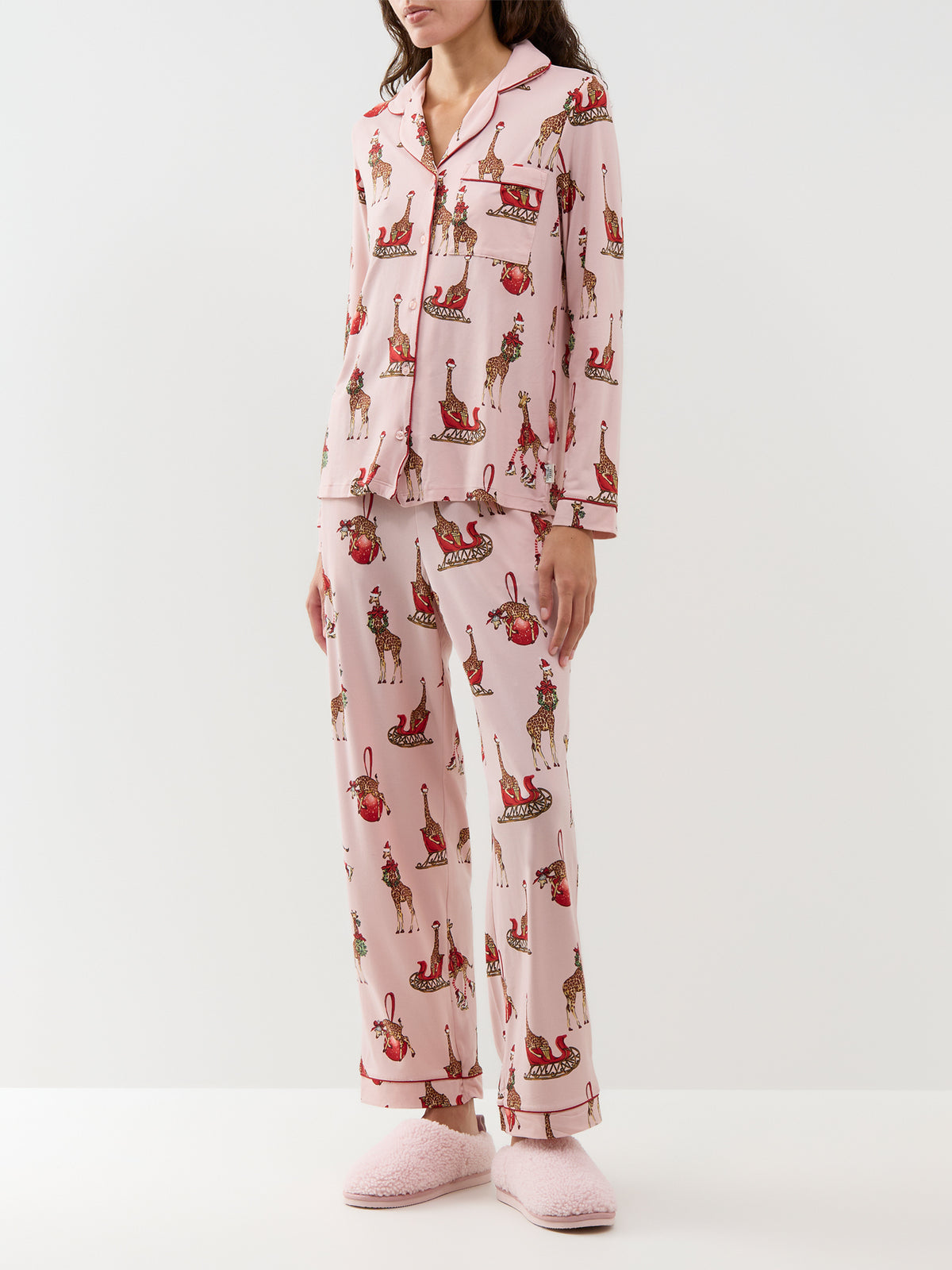 Festive Giraffes Long Pyjama Set - Pink