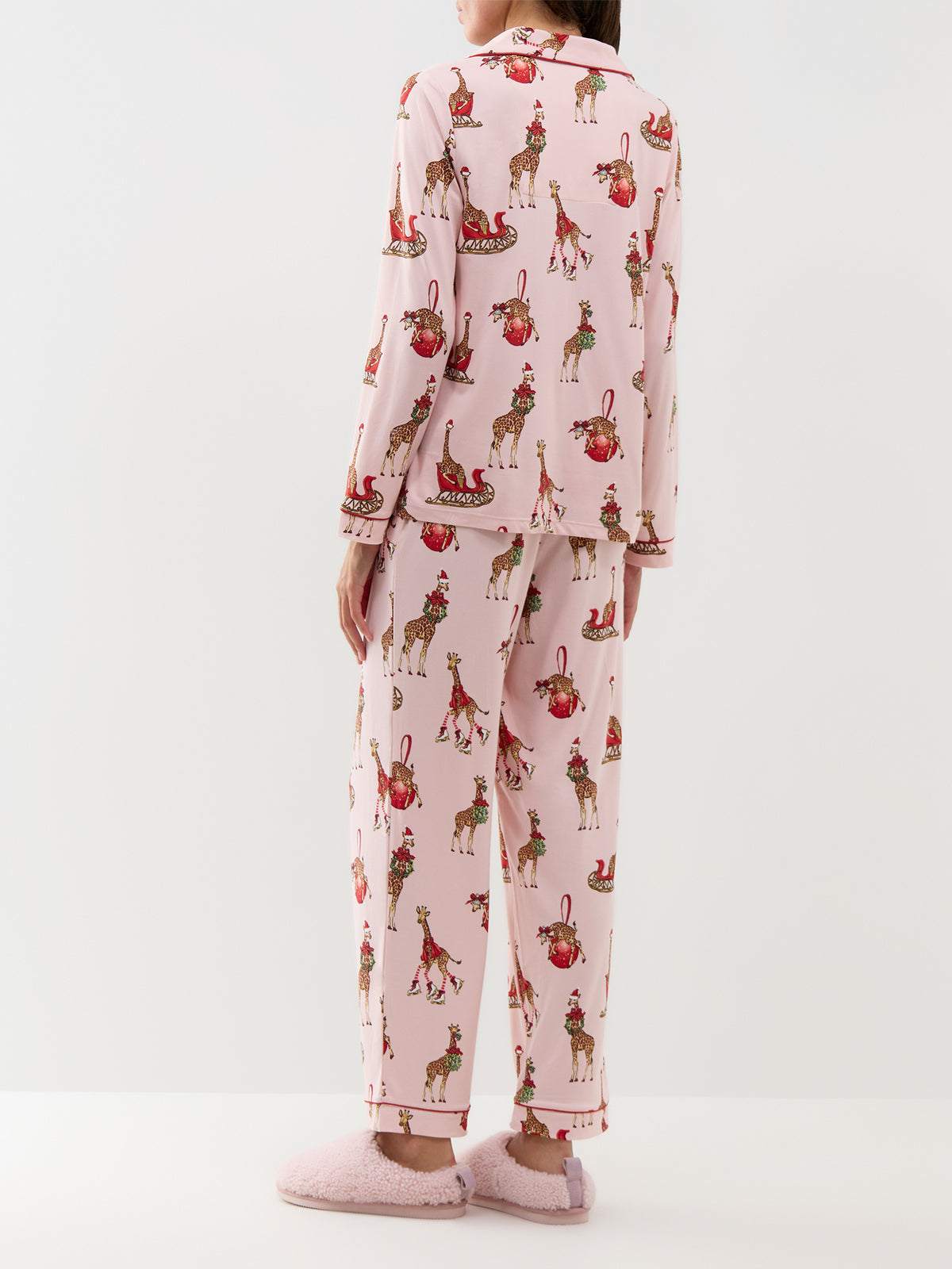Festive Giraffes Long Pyjama Set - Pink