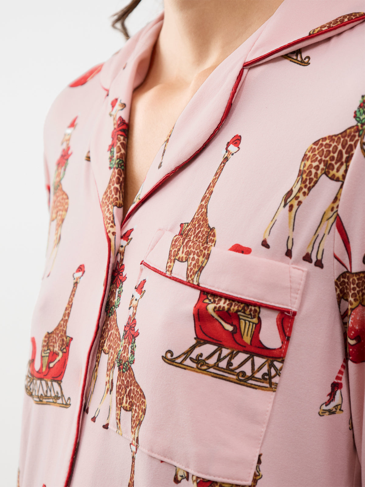 Festive Giraffes Long Pyjama Set - Pink